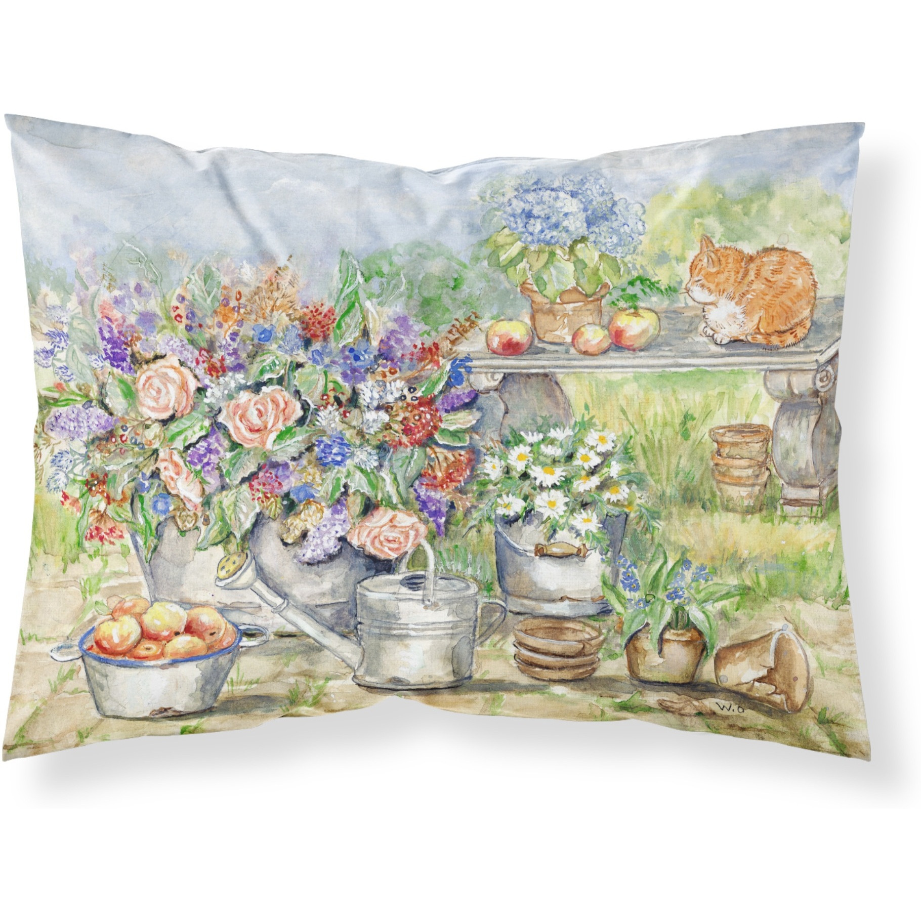 &quotCaroline's Treasures Patio Bouquet and Cat Fabric Standard Pillowcase APH3567PILLOWCASE, Multicolor"