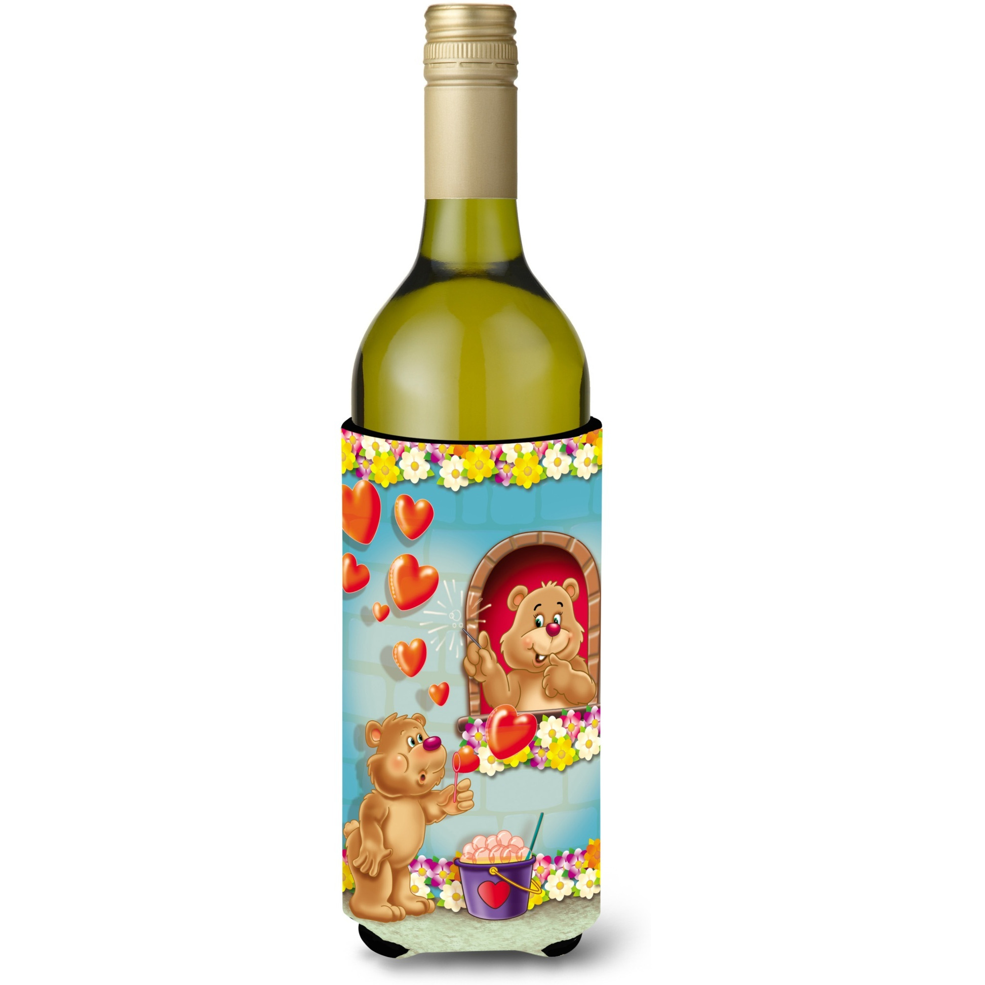 &quotCaroline's Treasures APH3815LITERK Teddy Bear Romeo And Juliet Love Wine Bottle Koozie Hugger, 750ml, Multicolor"