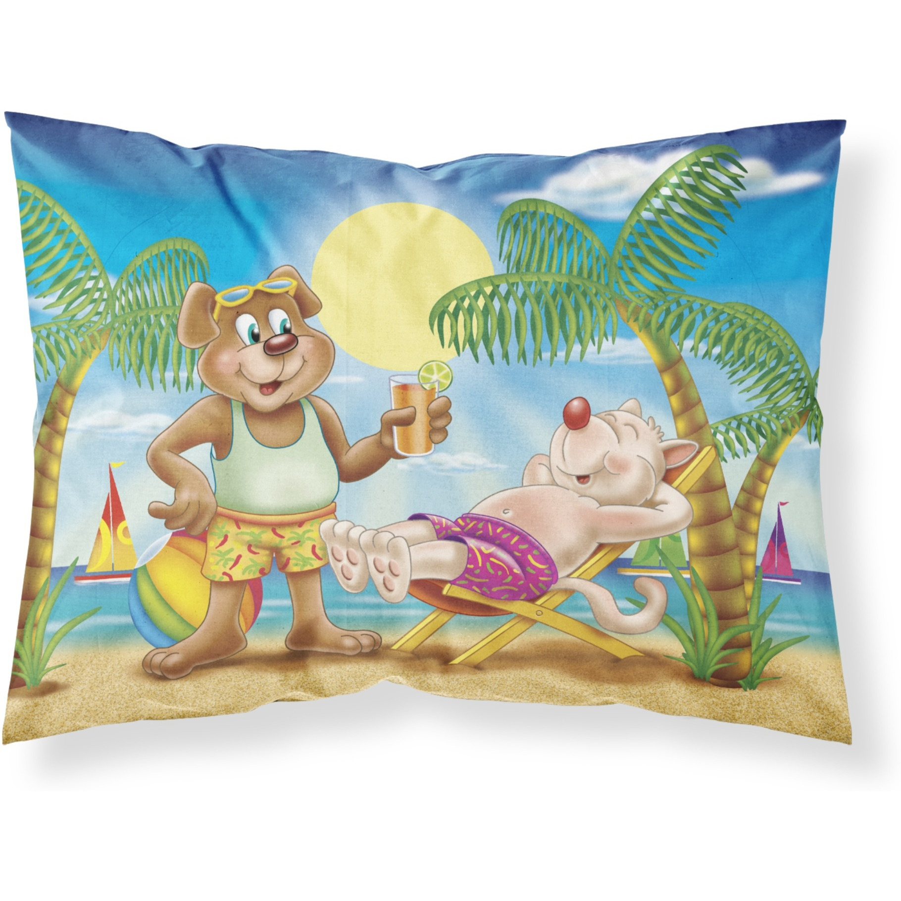 &quotCaroline's Treasures Bears Relaxing at the Beach Fabric Standard Pillowcase APH3817PILLOWCASE, Multicolor"
