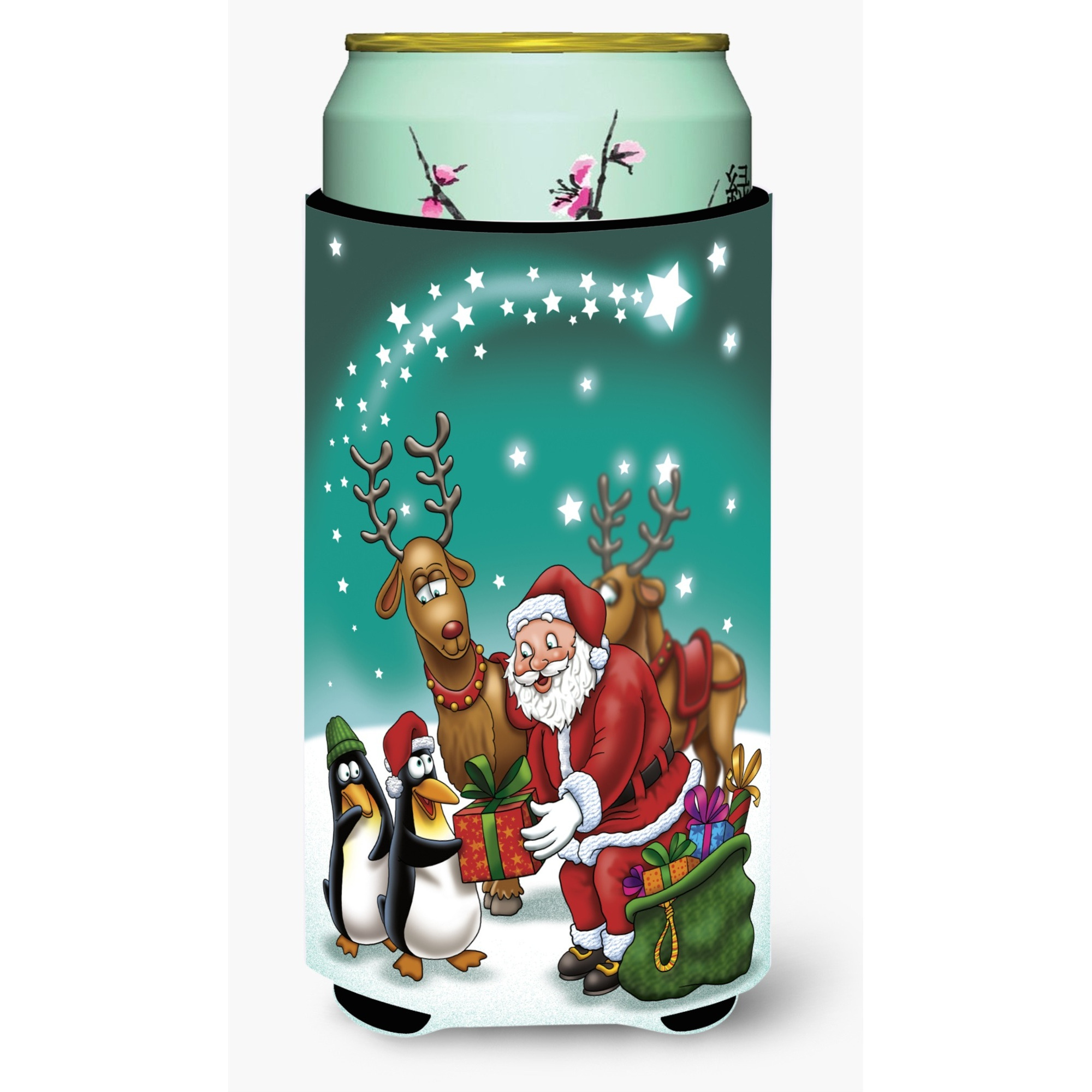 &quotCaroline's Treasures Santa Claus Christmas with The Penguins Tall Boy Koozie Hugger, Multicolor"