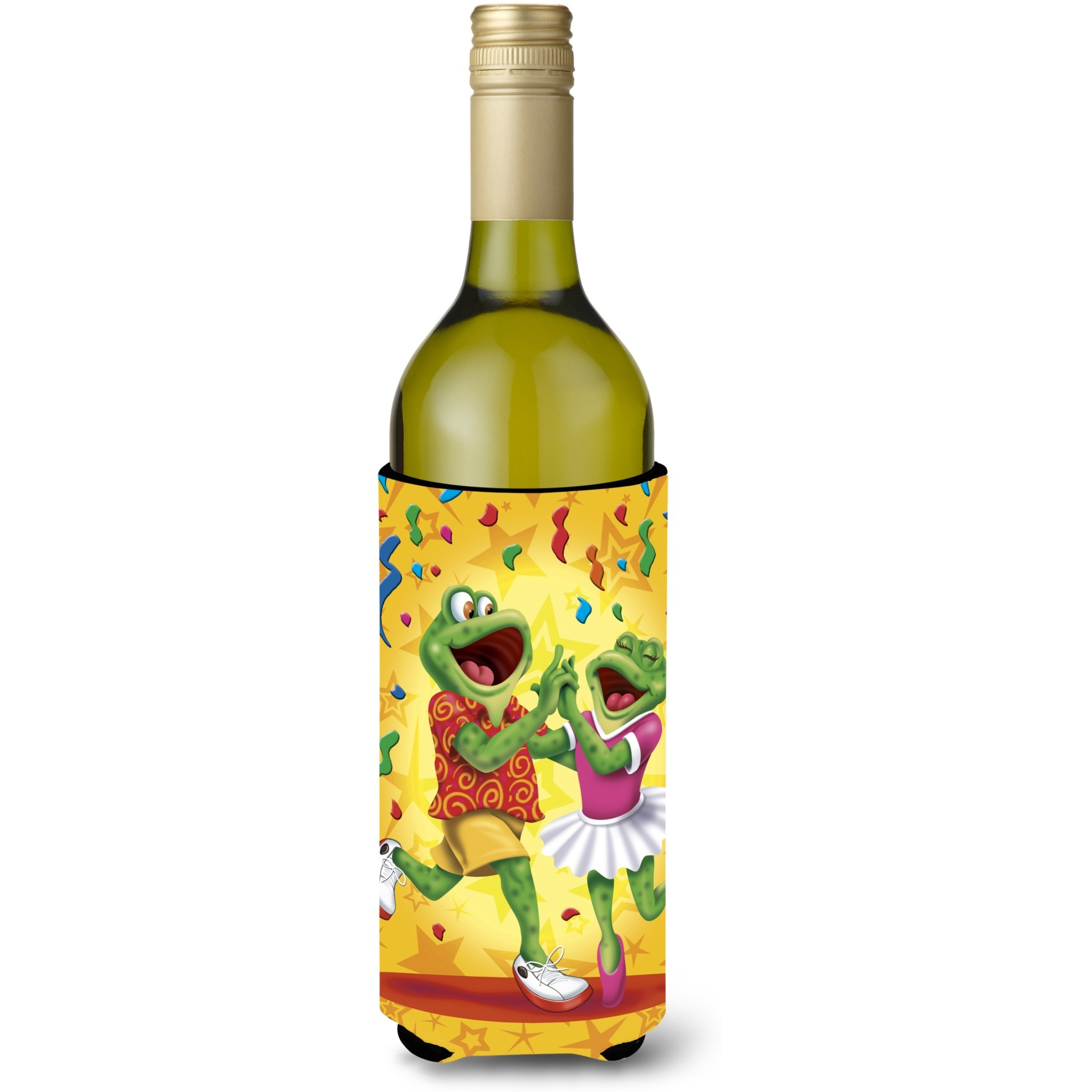 &quotCaroline's Treasures APH3874LITERK Frog Swing Dancing Wine Bottle Koozie Hugger, 750ml, Multicolor"