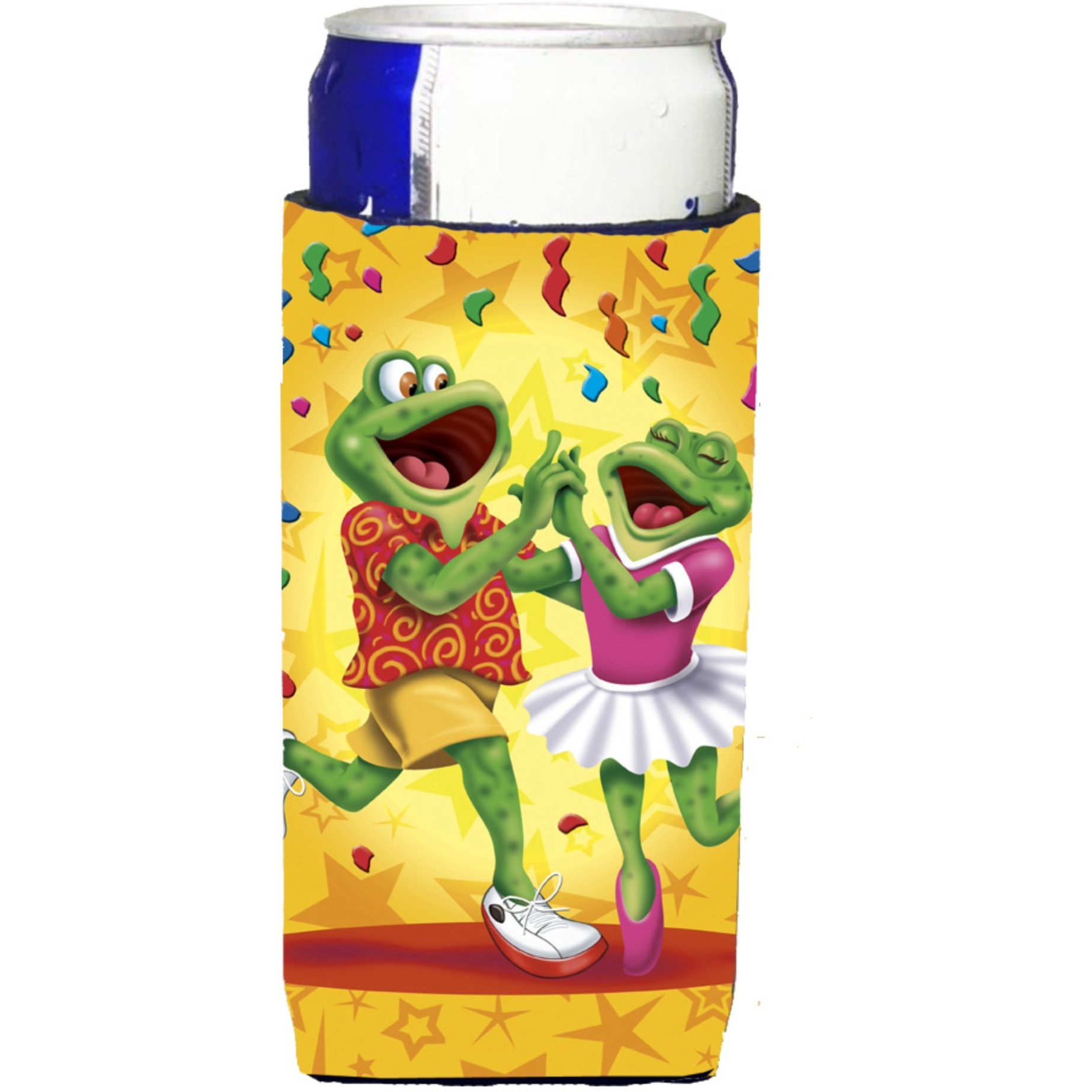 &quotCaroline's Treasures APH3874MUK Frog Swing Dancing Michelob Ultra Koozies For Slim Cans, Multicolor"