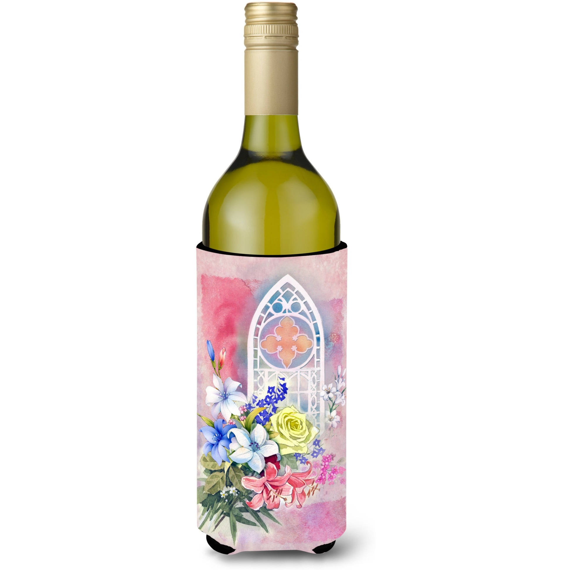 &quotCaroline's Treasures APH3934LITERK Church Window and Flowers Wine Bottle Beverage Insulator Hugger, 750ml, Multicolor"