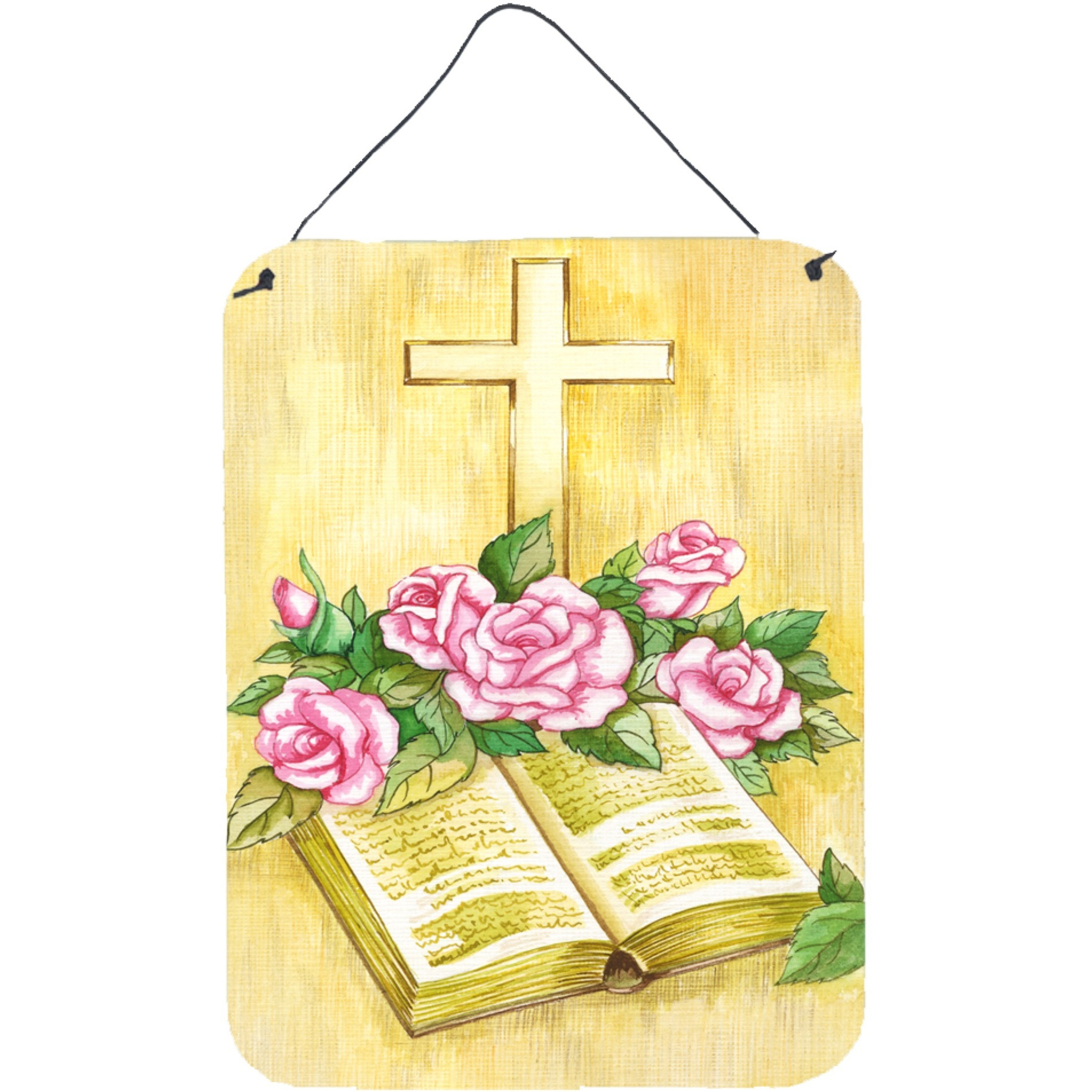 &quotCaroline's Treasures Easter Cross and Bible with Roses Wall or Door Hanging Prints APH4072DS1216, 16HX12W, Multicolor"