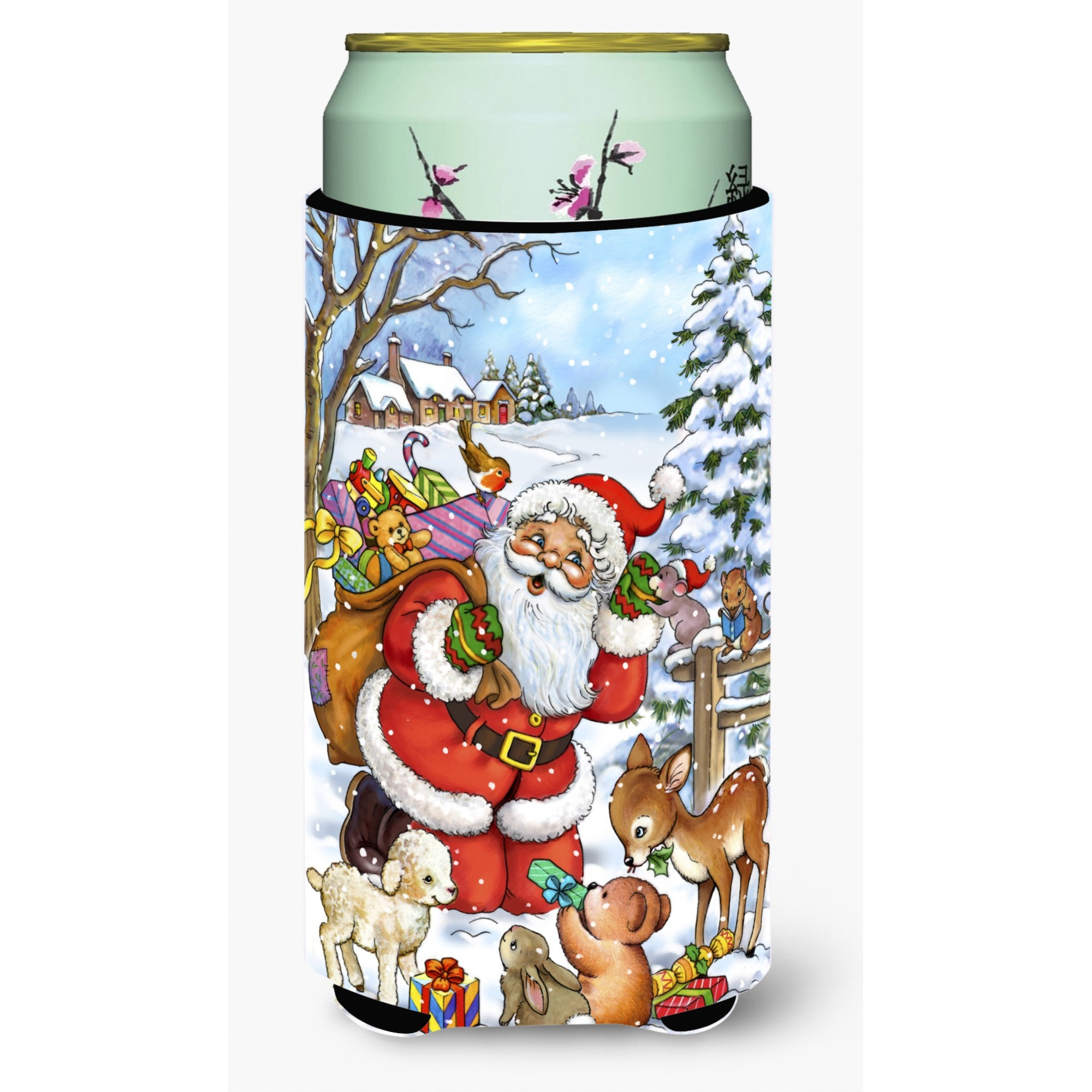 &quotCaroline's Treasures Christmas Santa Forest Friends Tall Boy Koozie Hugger, Multicolor"