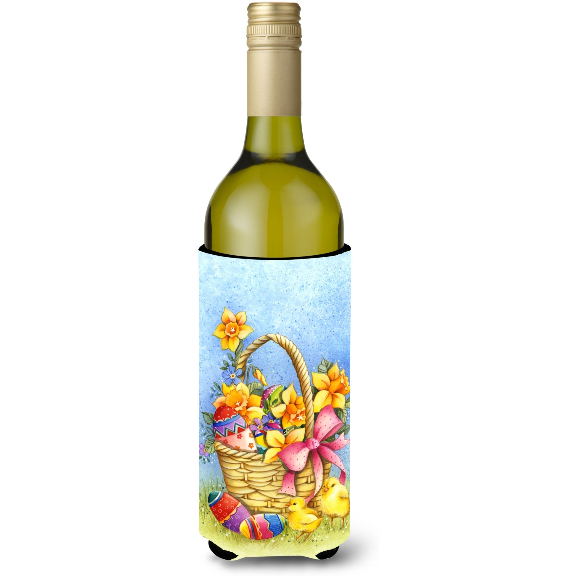 &quotCaroline's Treasures APH4709LITERK Easter Basket with Flowers Wine Bottle Beverage Insulator Hugger, 750ml, Multicolor"