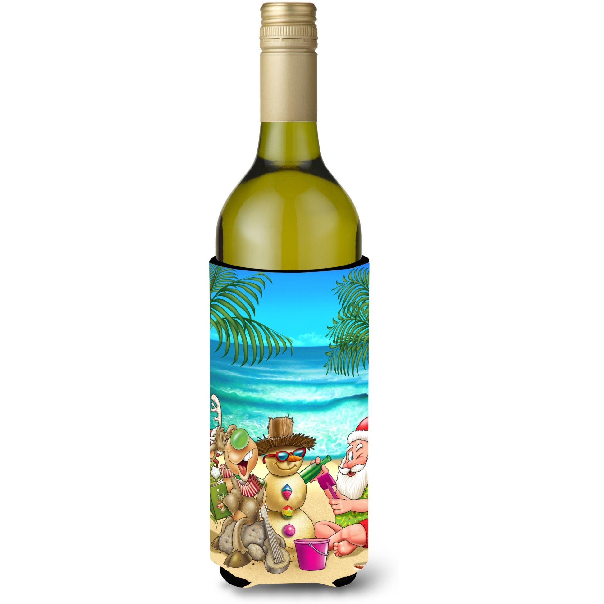 &quotCaroline's Treasures Beach Christmas Santa Claus and Sandman Wine Bottle Koozie Hugger, 750ml, Multicolor"