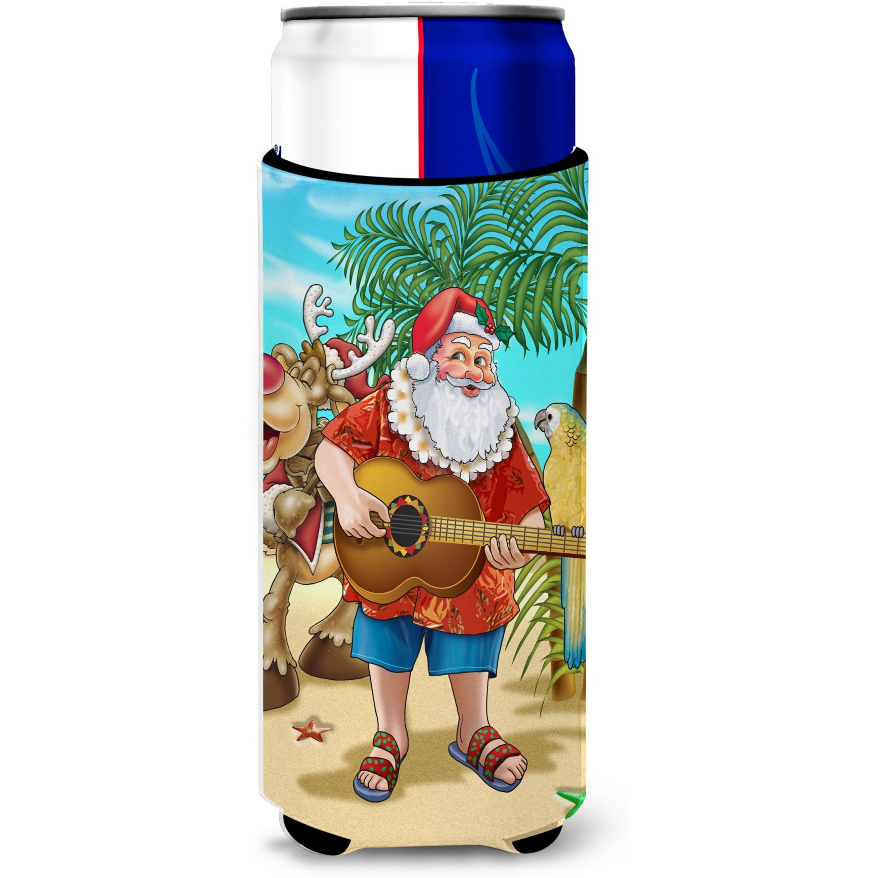 &quotCaroline's Treasures Beach Christmas Santa Claus Island Time Michelob Ultra Koozies for Slim Cans, Multicolor"