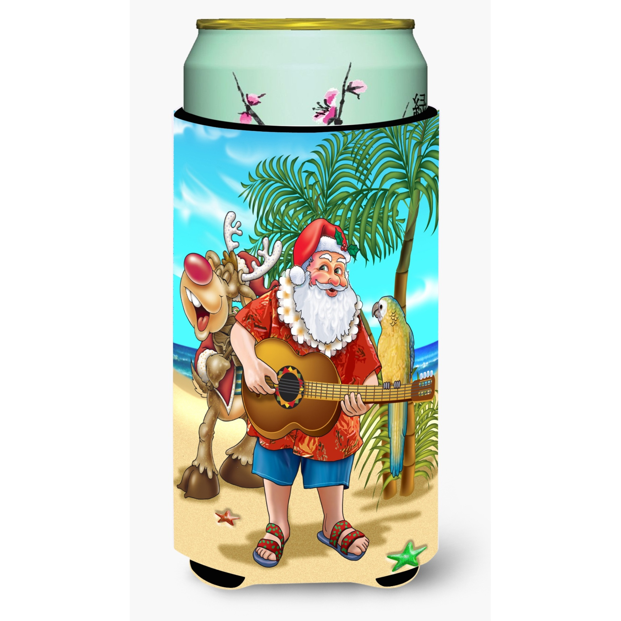 &quotCaroline's Treasures Beach Christmas Santa Claus Island Time Tall Boy Koozie Hugger, Multicolor"