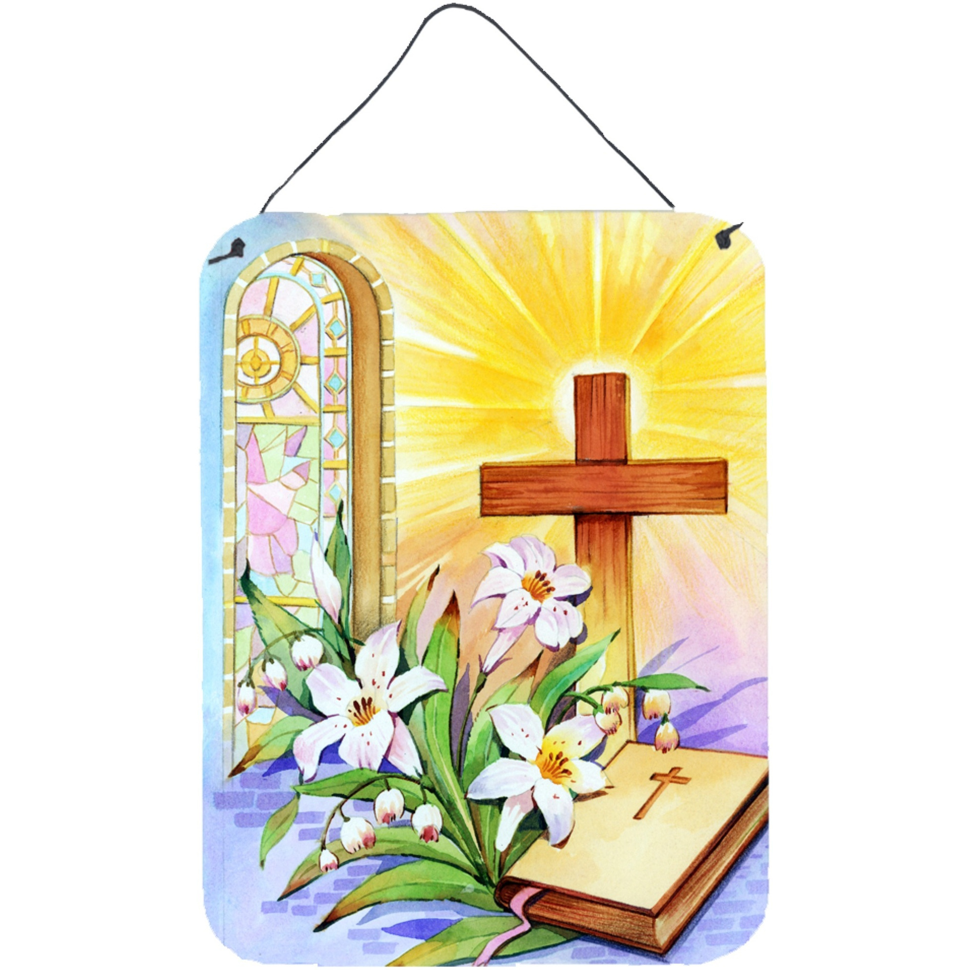 &quotCaroline's Treasures Easter Cross and Bible in Stain Glass Window Wall or Door Hanging Prints APH5433DS1216, 16HX12W, Multicolor"