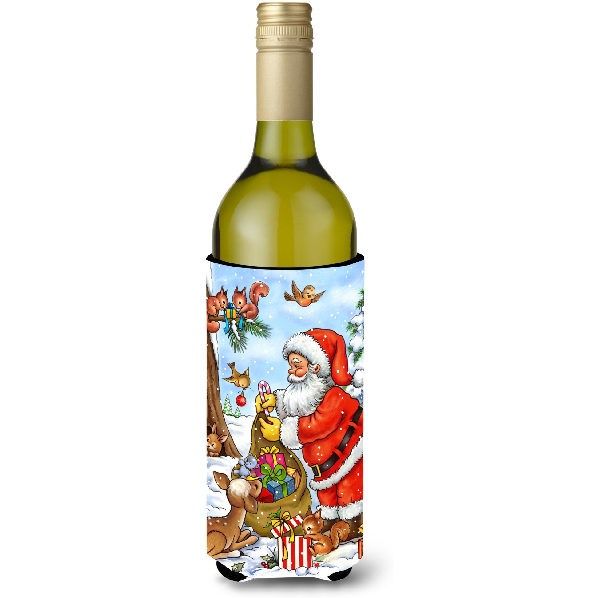 &quotCaroline's Treasures Christmas Santa Claus Handing Out Presents Wine Bottle Koozie Hugger, 750ml, Multicolor"