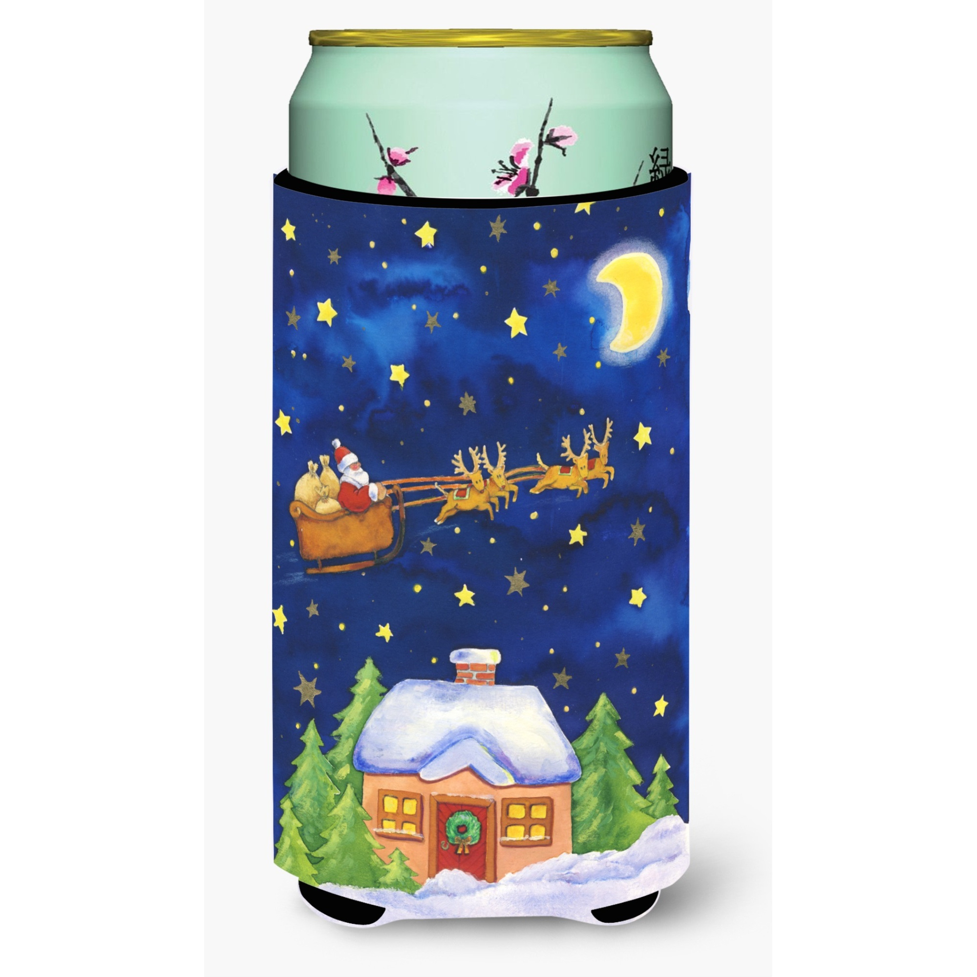 &quotCaroline's Treasures Christmas Santa Claus Across The Sky Tall Boy Koozie Hugger, Multicolor"