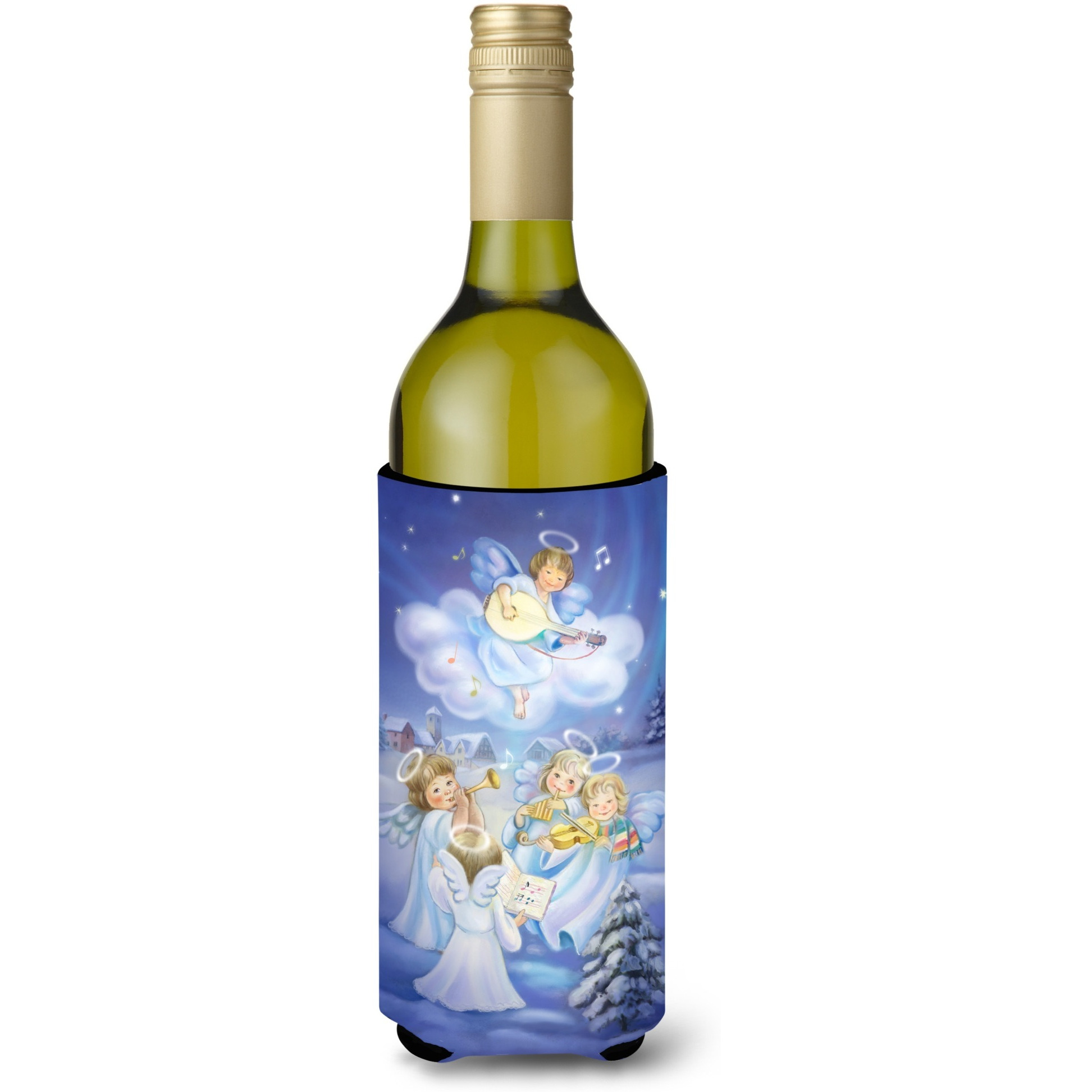 &quotCaroline's Treasures Angels Around The Tree Wine Bottle Koozie Hugger, 750ml, Multicolor"