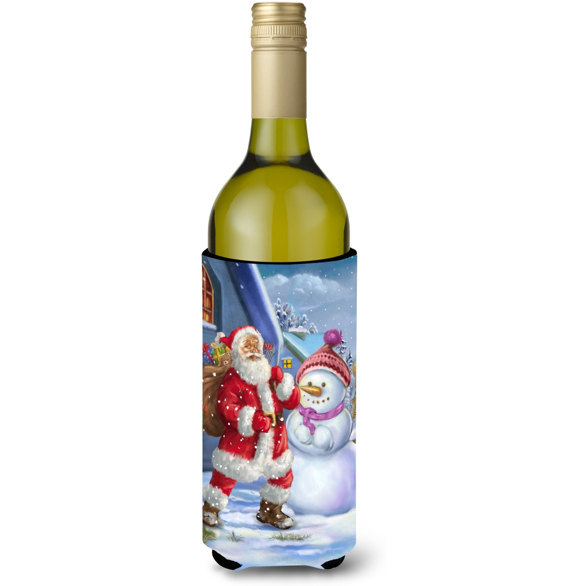 &quotCaroline's Treasures Christmas Santa Claus and Snowman Wine Bottle Koozie Hugger, 750ml, Multicolor"