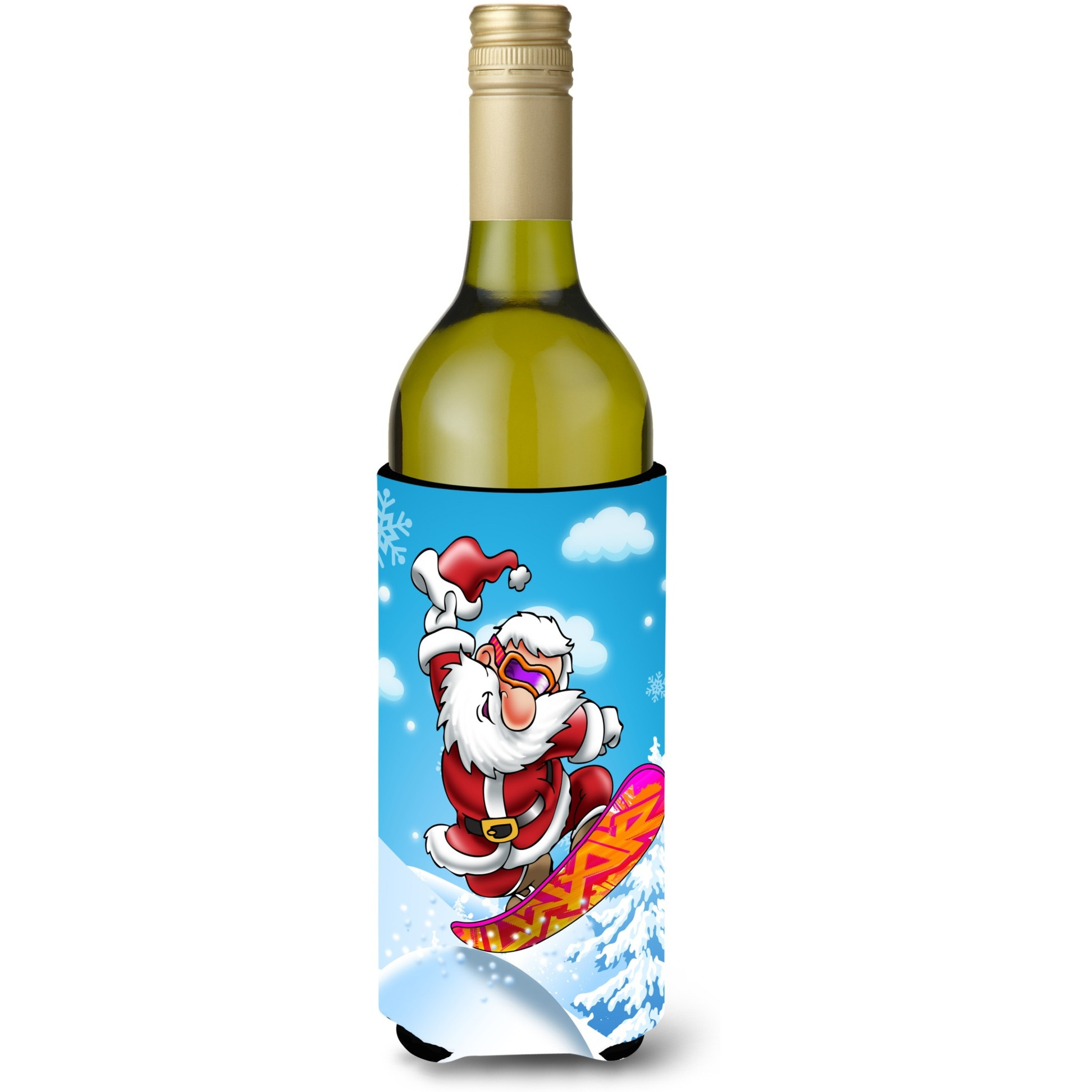 &quotCaroline's Treasures Christmas Santa Claus Snowboarding Wine Bottle Koozie Hugger, 750ml, Multicolor"