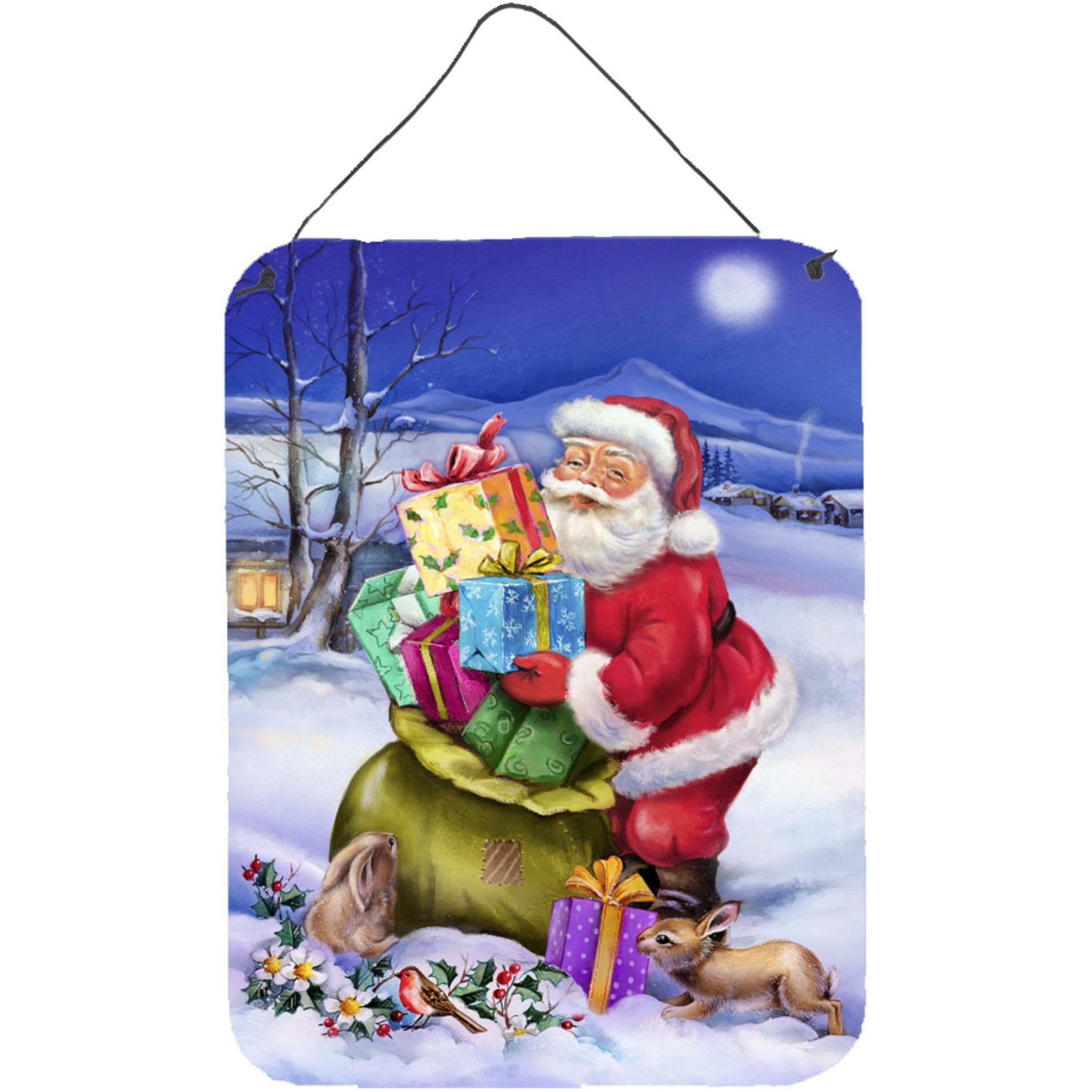 &quotCaroline's Treasures Christmas Santa Claus with Rabbits Wall or Door Hanging Prints APH6556DS1216, 16HX12W, Multicolor"