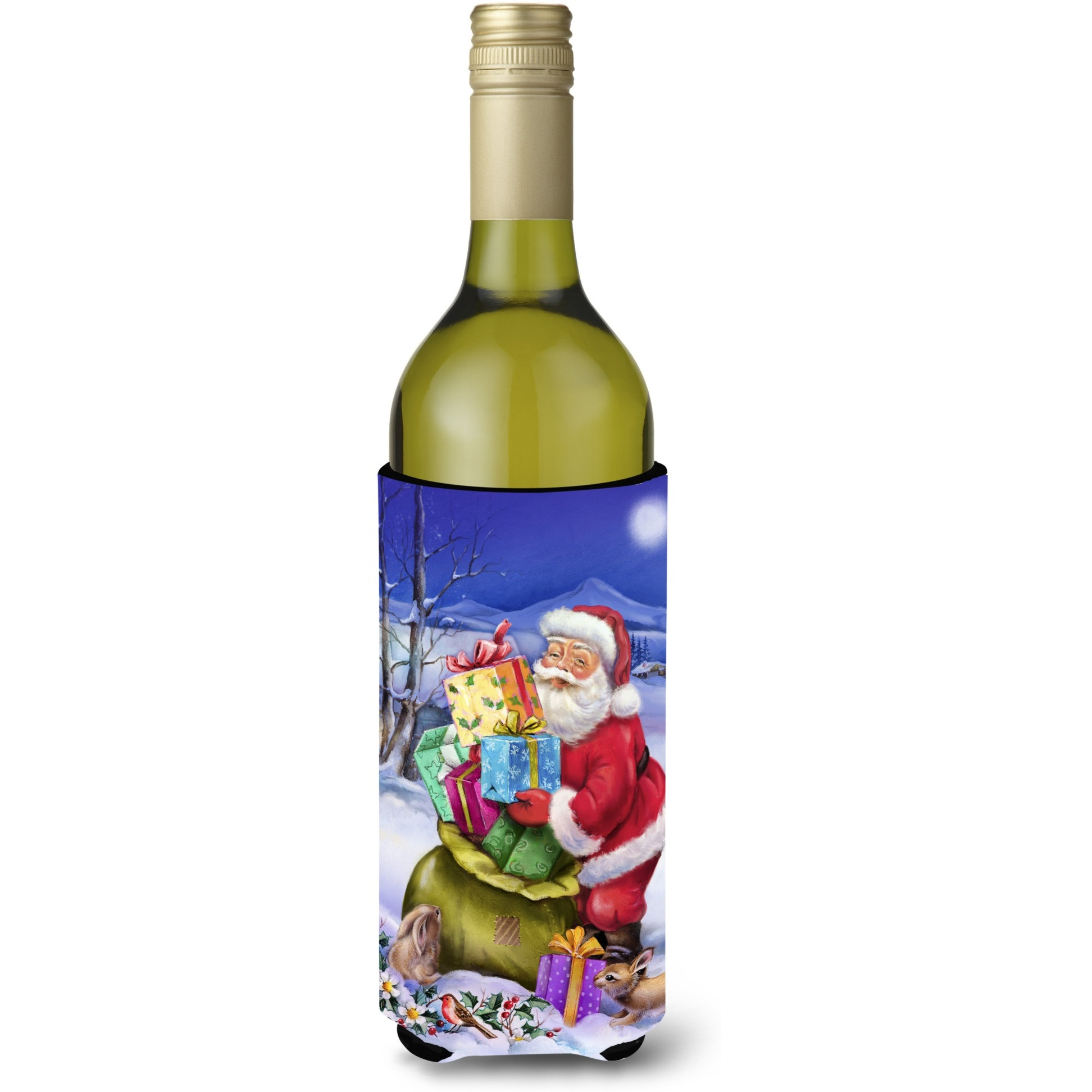 &quotCaroline's Treasures Christmas Santa Claus with Rabbits Wine Bottle Koozie Hugger, 750ml, Multicolor"