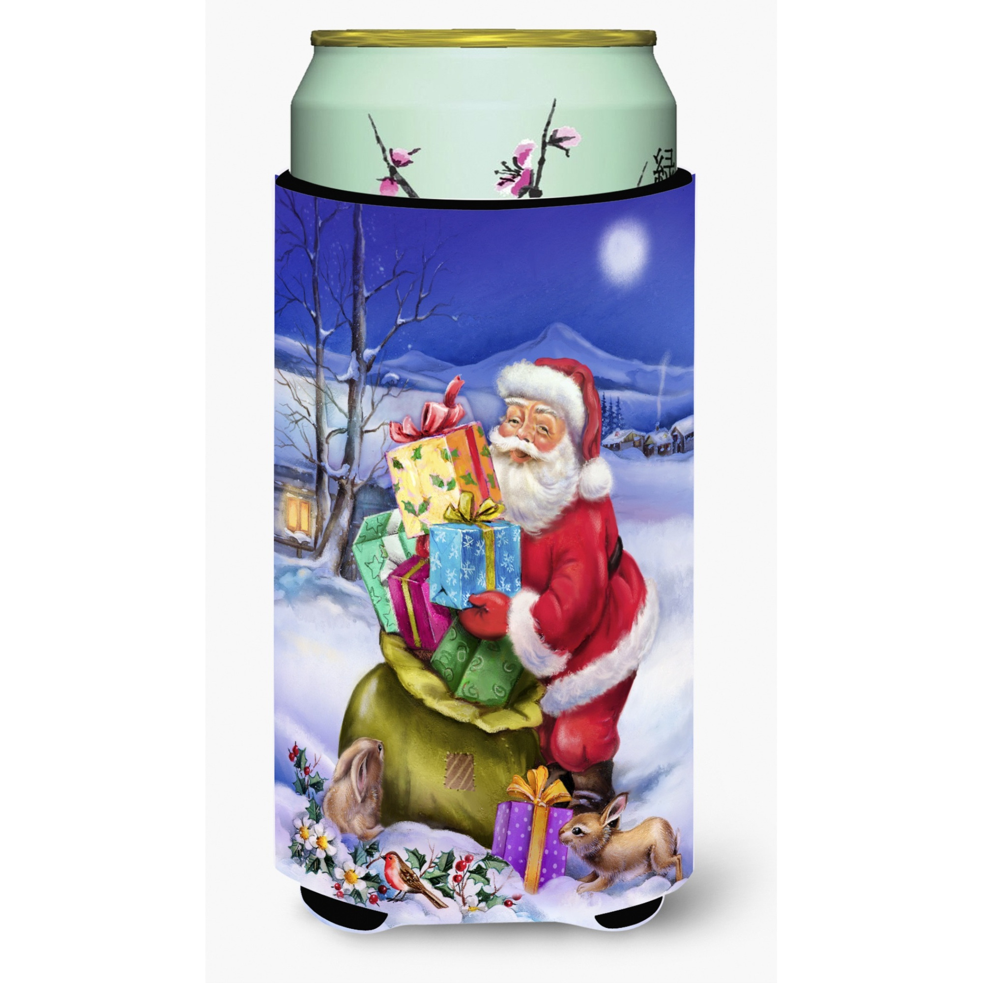 &quotCaroline's Treasures Christmas Santa Claus with Rabbits Tall Boy Koozie Hugger, Multicolor"
