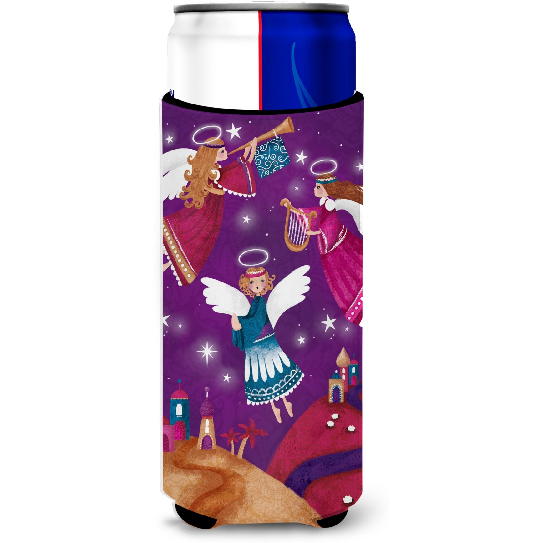 &quotCaroline's Treasures Christmas Angels In Purple Michelob Ultra Koozies for Slim Cans, Multicolor"