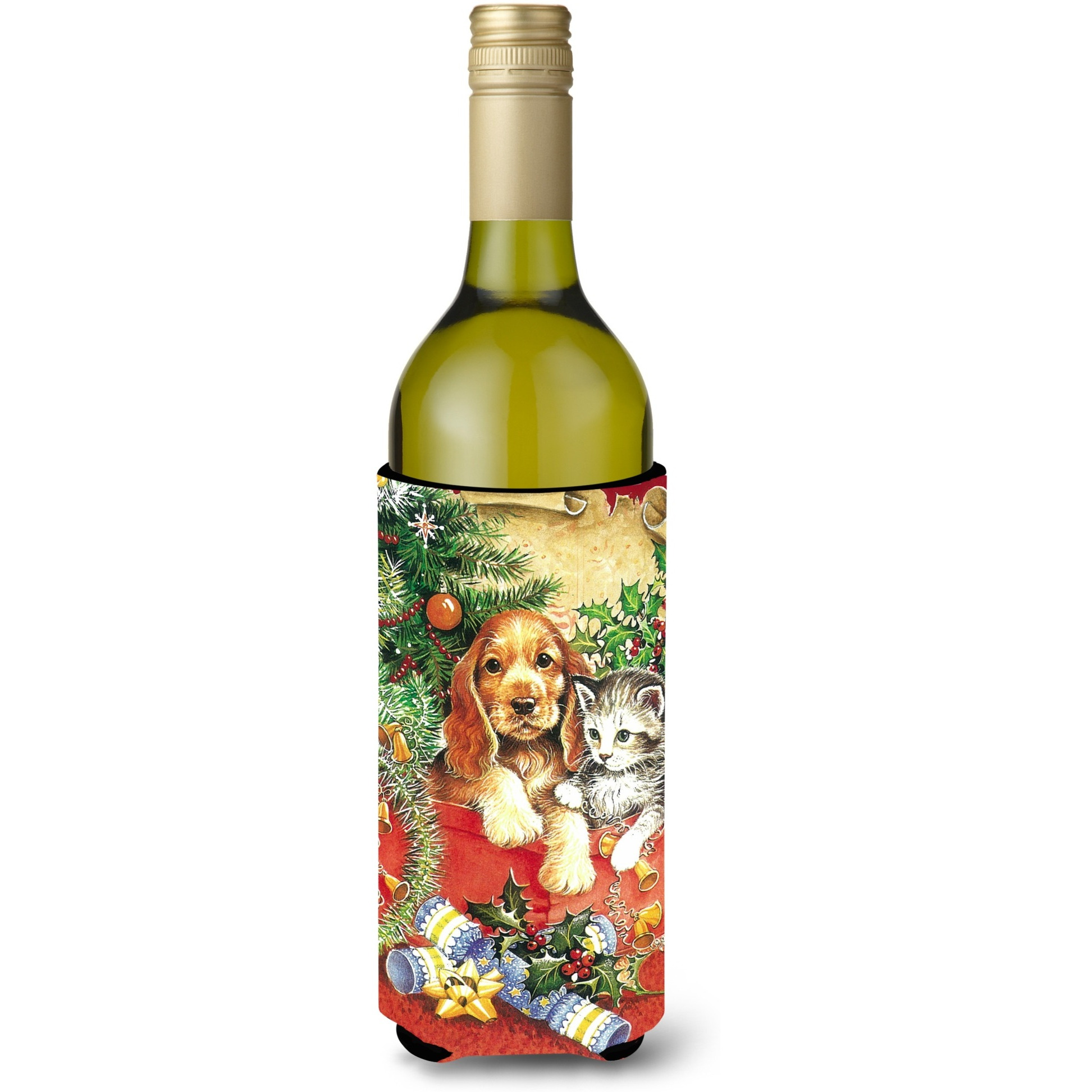 &quotCaroline's Treasures Christmas Puppy and Kitten Wine Bottle Koozie Hugger, 750ml, Multicolor"