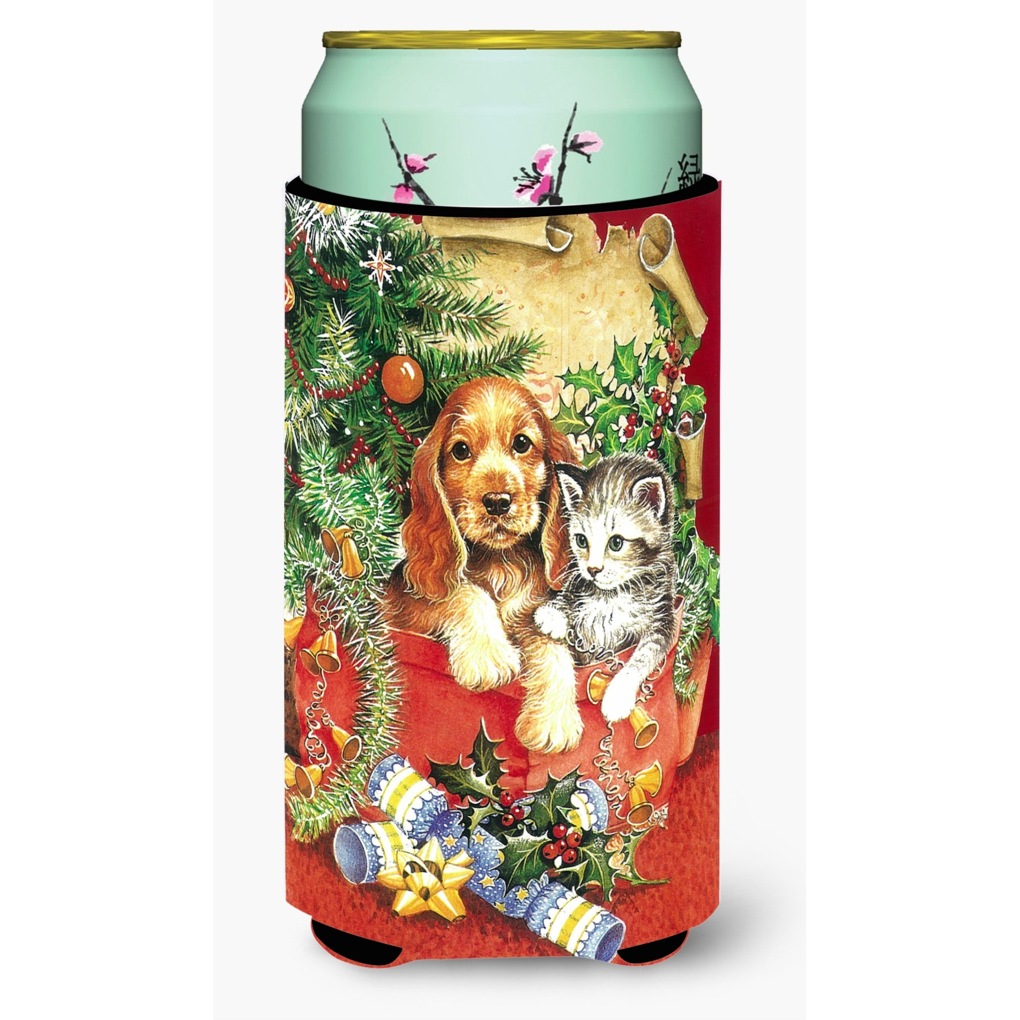 &quotCaroline's Treasures Christmas Puppy and Kitten Tall Boy Koozie Hugger, Multicolor"