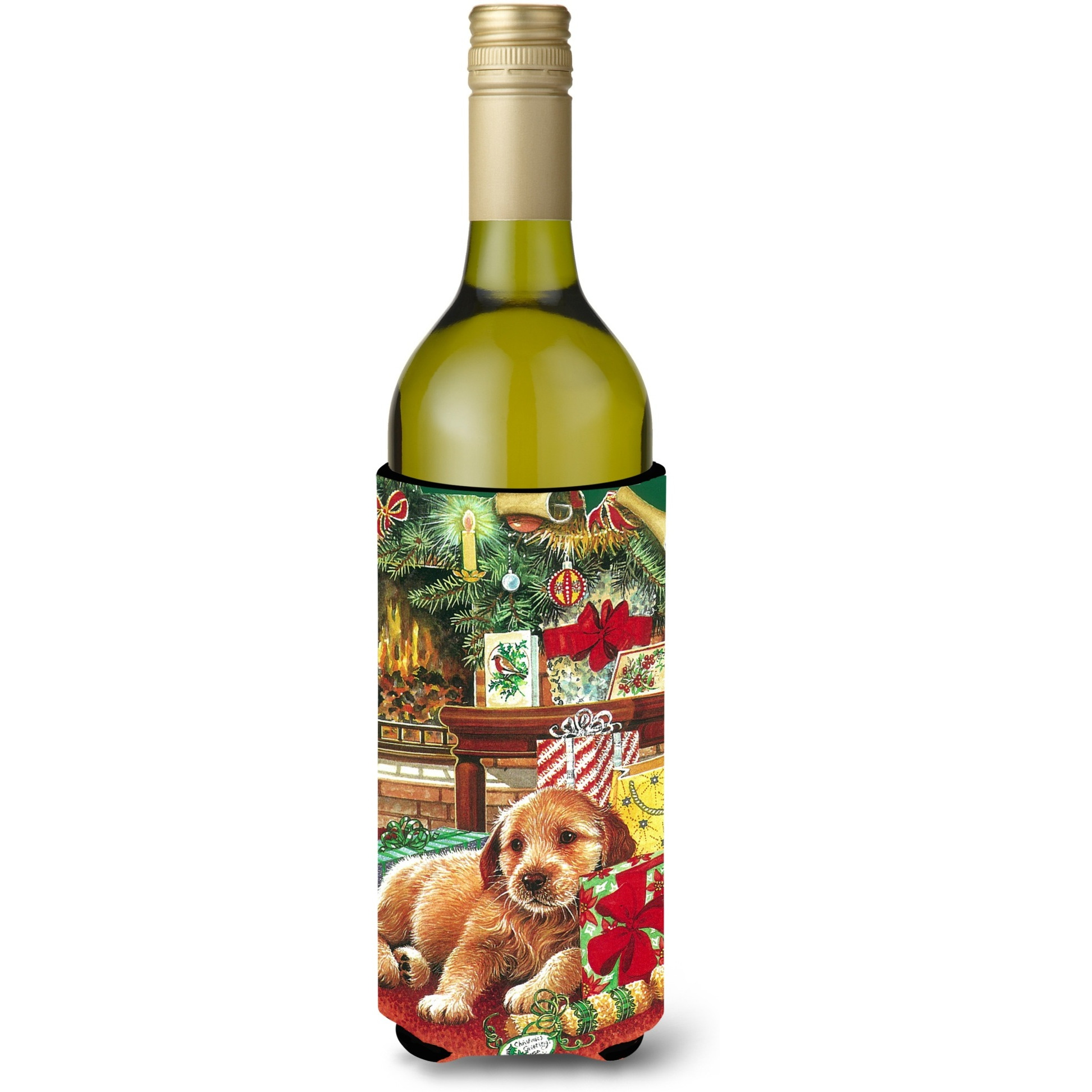 &quotCaroline's Treasures Christmas Puppy Wine Bottle Koozie Hugger, 750ml, Multicolor"