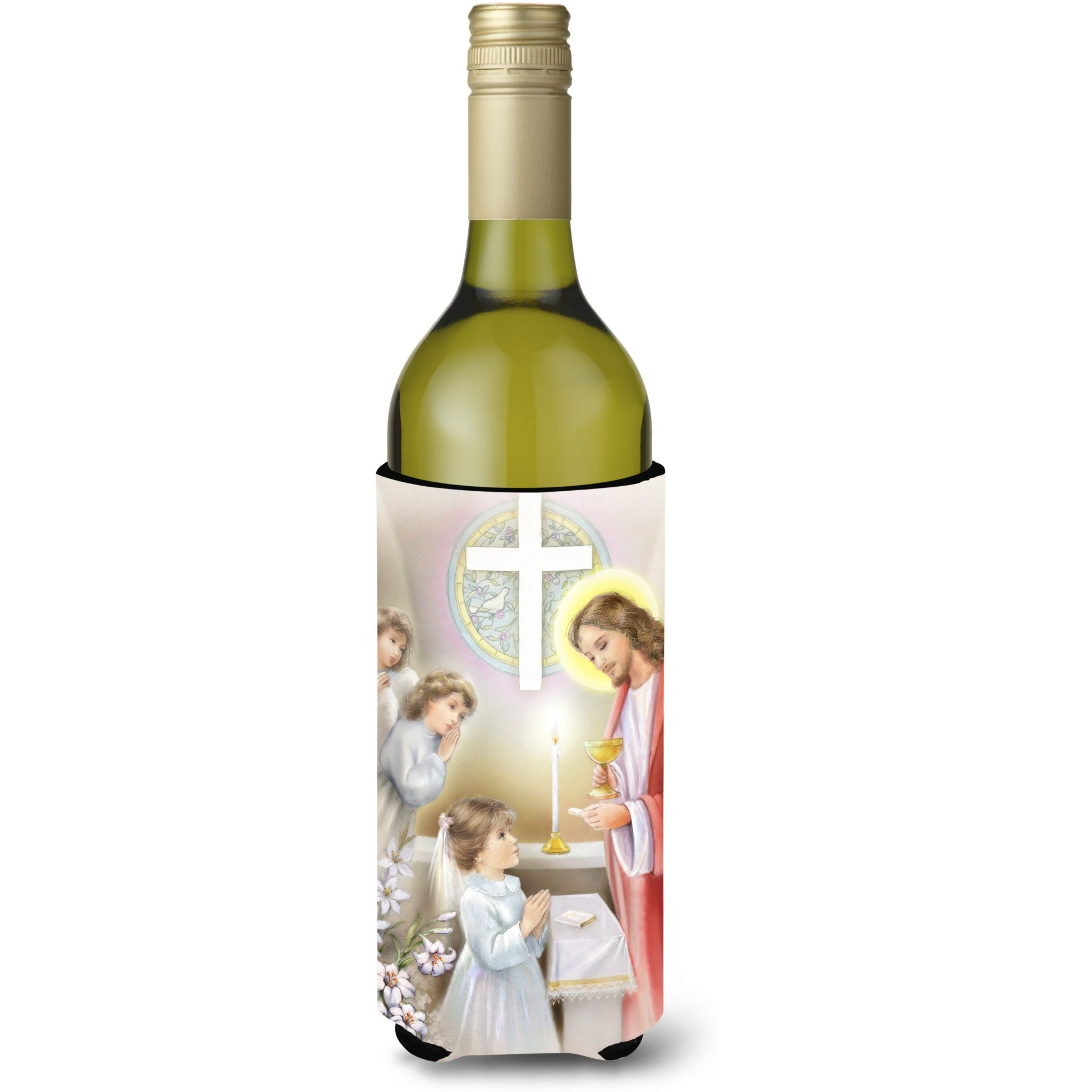 &quotCaroline's Treasures APH7585LITERK First Communion Girl Wine Bottle Koozie Hugger, 750ml, Multicolor"