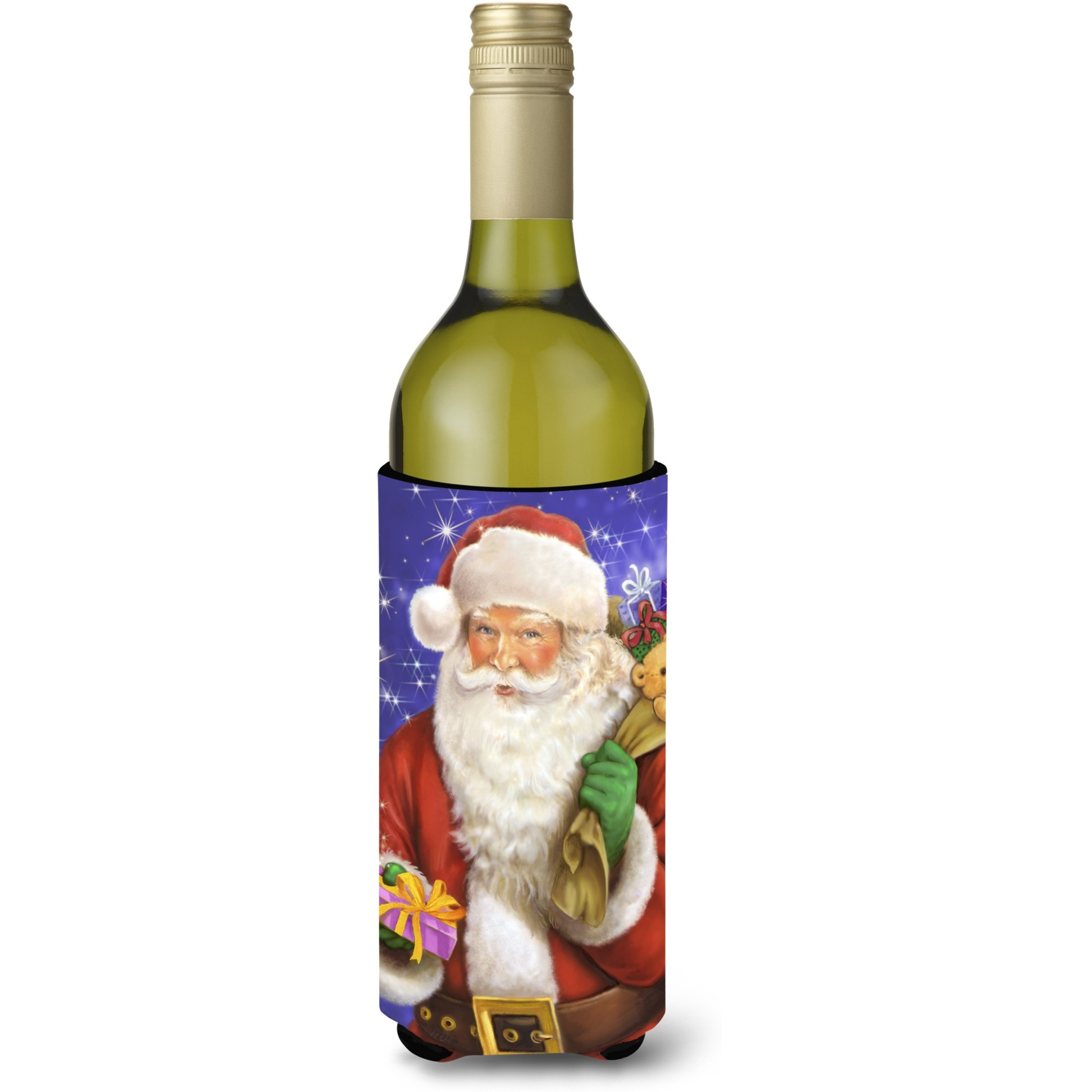&quotCaroline's Treasures Christmas Santa Claus Ready to Work Wine Bottle Koozie Hugger, 750ml, Multicolor"