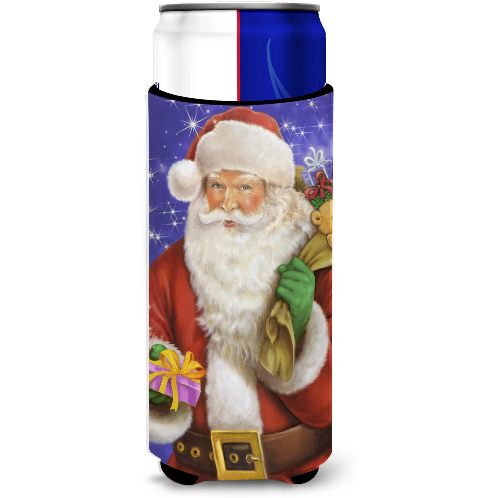 &quotCaroline's Treasures Christmas Santa Claus Ready to Work Michelob Ultra Koozies for Slim Cans, Multicolor"