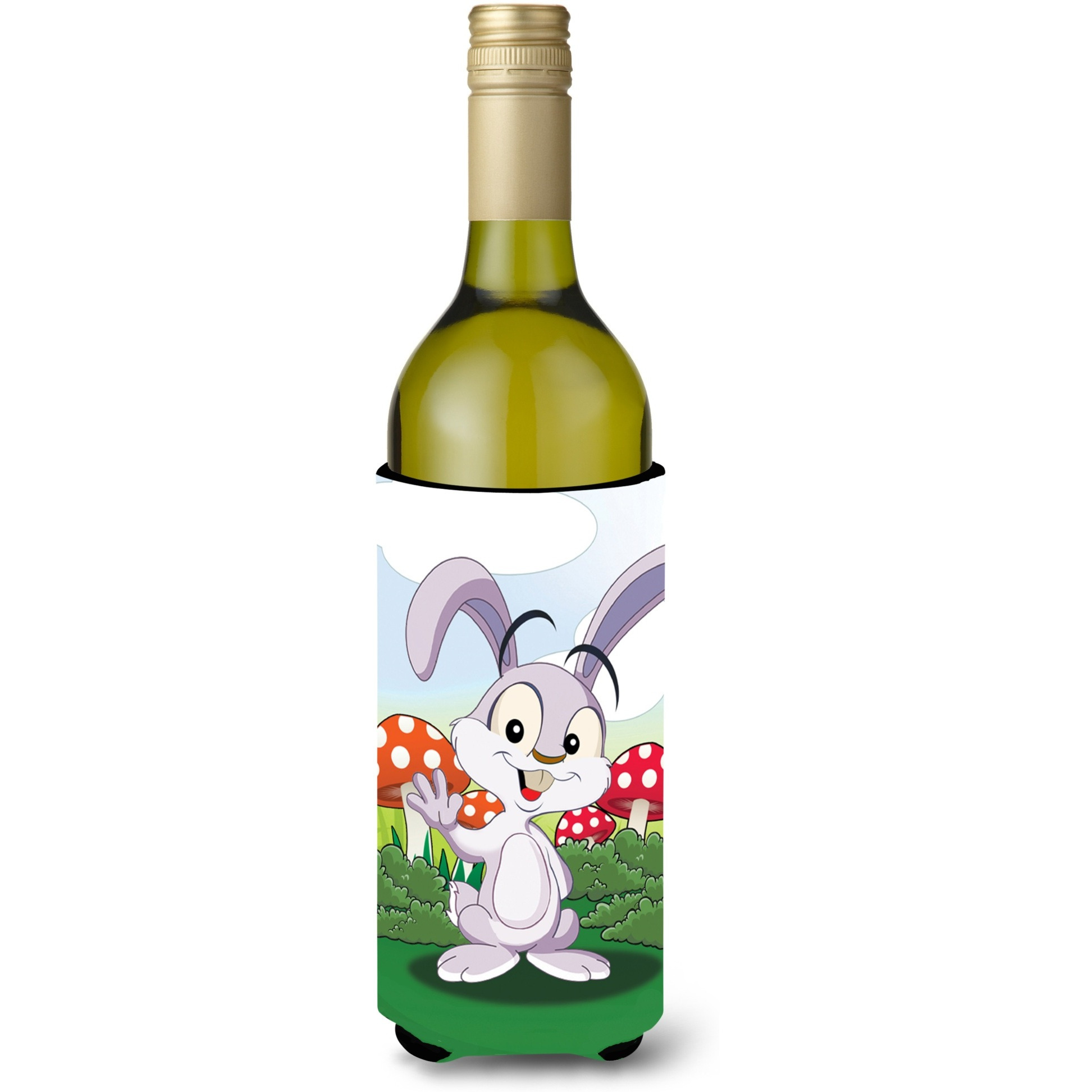 &quotCaroline's Treasures APH7632LITERK Bunny Rabbit In Mushrooms Wine Bottle Koozie Hugger, 750ml, Multicolor"
