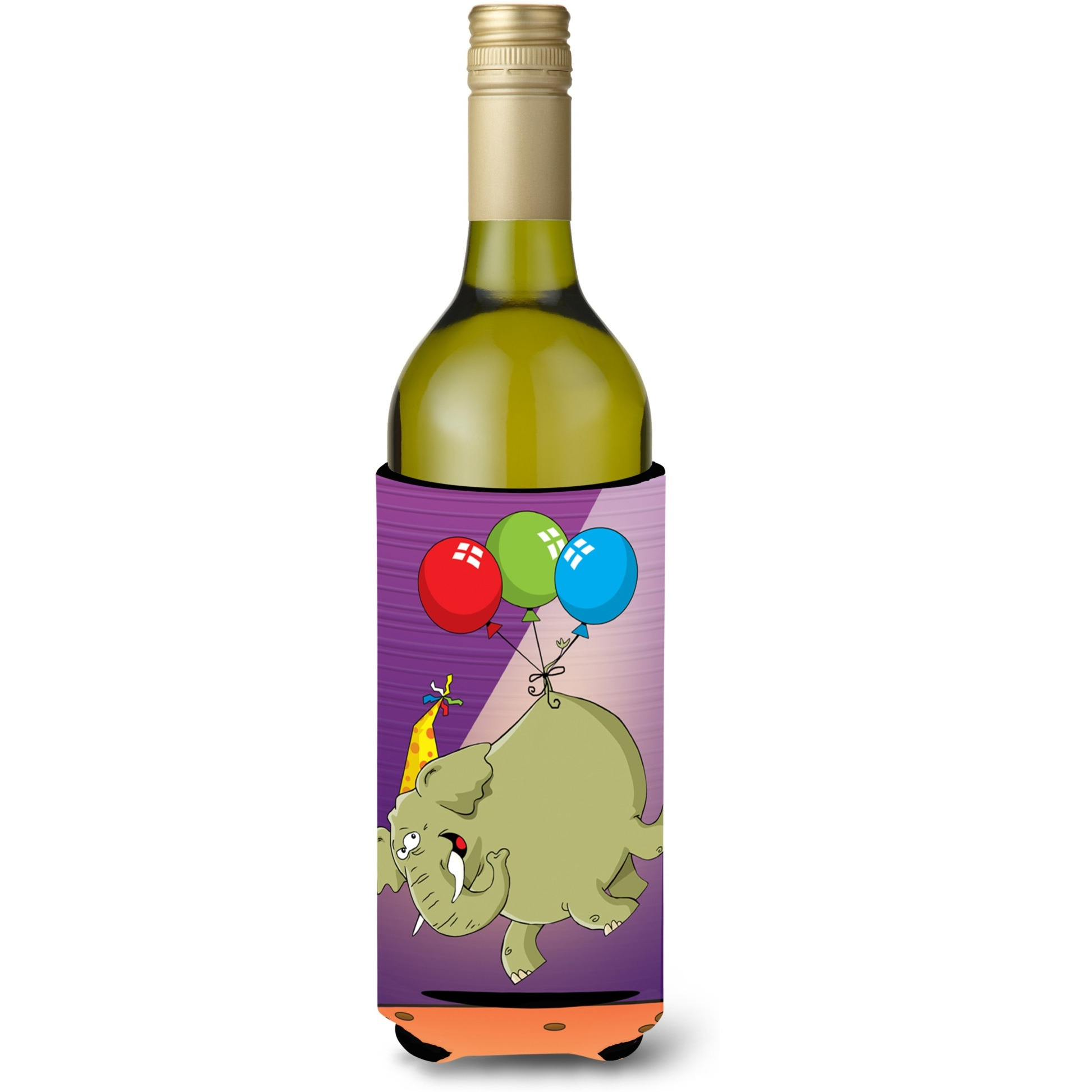 &quotCaroline's Treasures APH8244LITERK Happy Birthday Elephant Wine Bottle Koozie Hugger, 750ml, Multicolor"