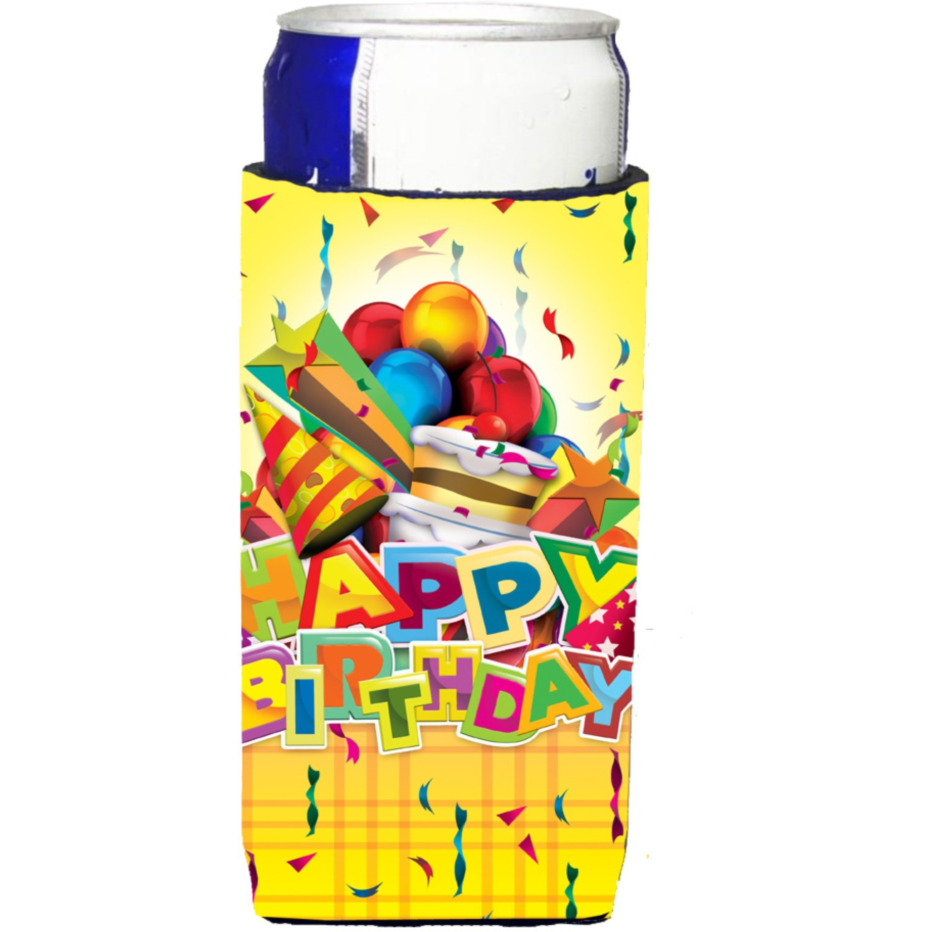 &quotCaroline's Treasures APH8873MUK Happy Birthday Party Michelob Ultra Koozies For Slim Cans, Multicolor"