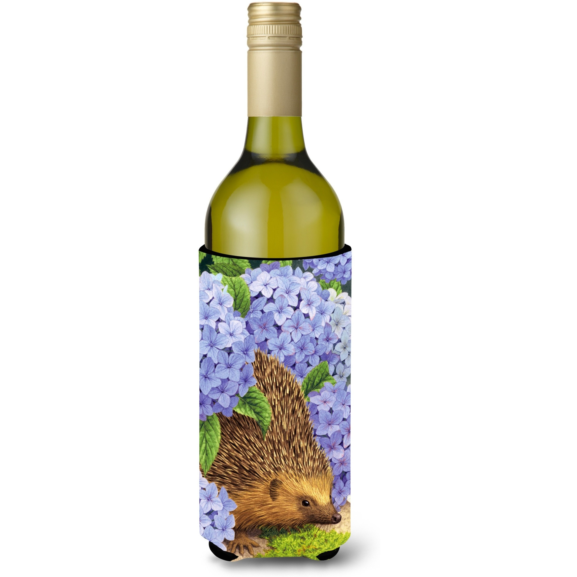 &quotCaroline's Treasures Hedgehog and Hydrangea Wine Bottle Koozie Hugger, 750 ml, Multicolor"