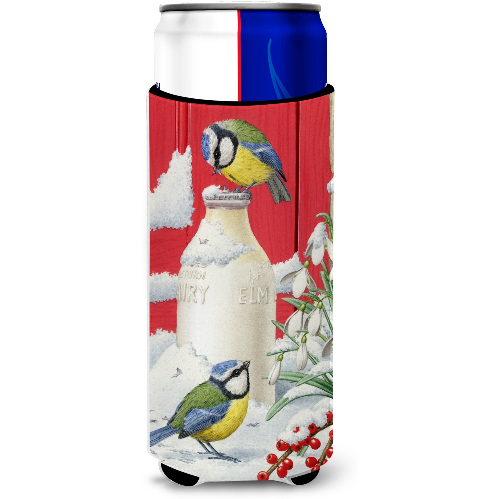 &quotCaroline's Treasures Eurasian Blue Tits Birds and Milk Bottles Michelob Ultra Koozies for Slim Cans, Multicolor"