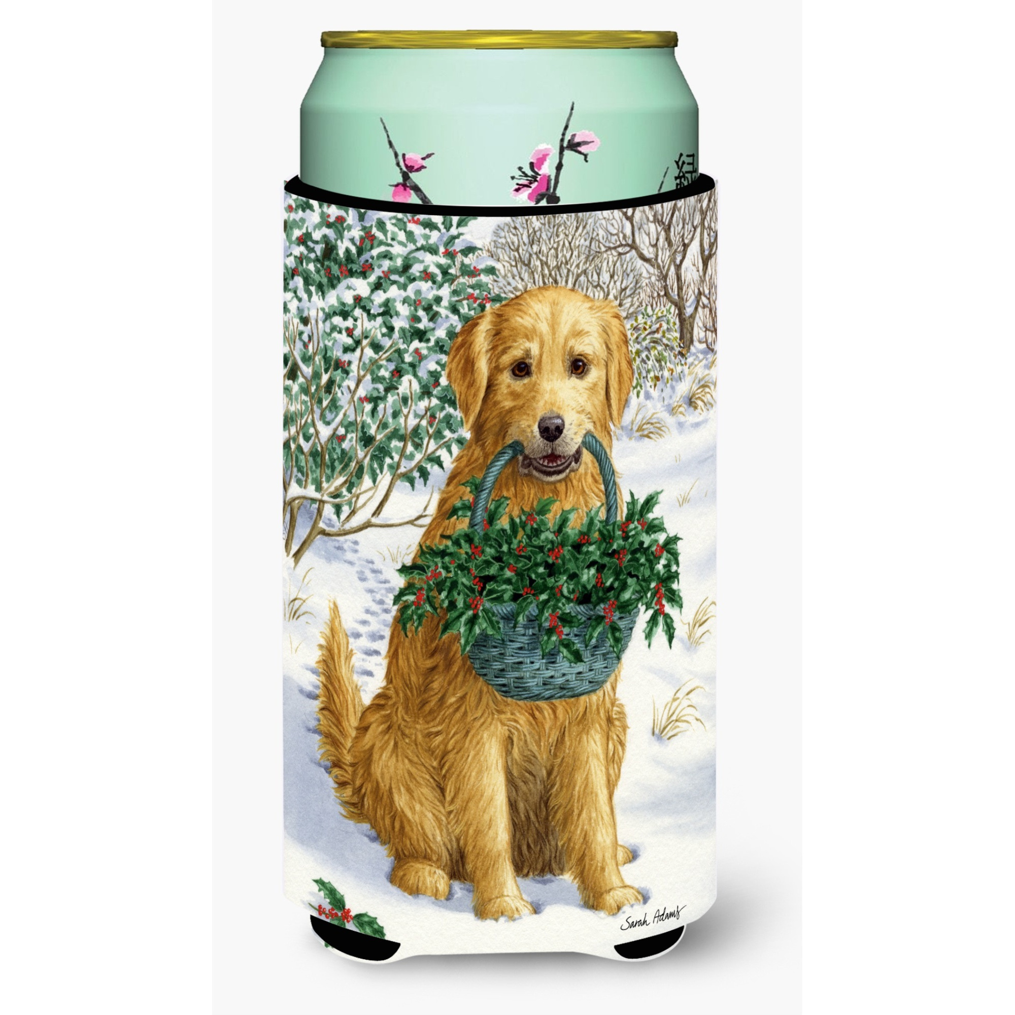 &quotCaroline's Treasures Yellow Labrador and Holly Tall Boy Koozie Hugger, Multicolor"