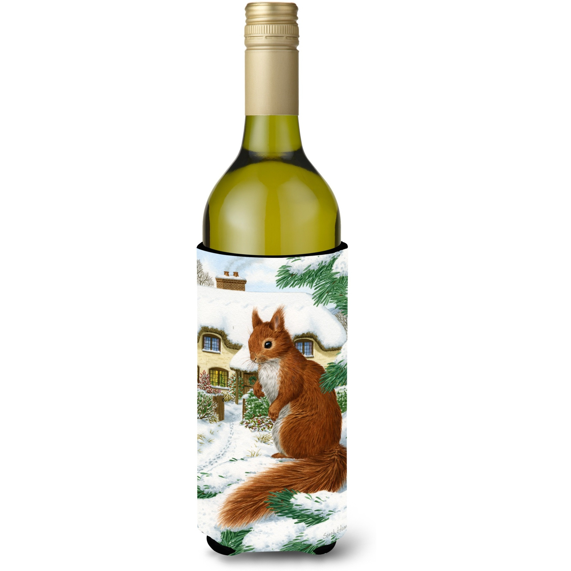 &quotCaroline's Treasures Red Squirrel and Cottage Wine Bottle Koozie Hugger, 750 ml, Multicolor"