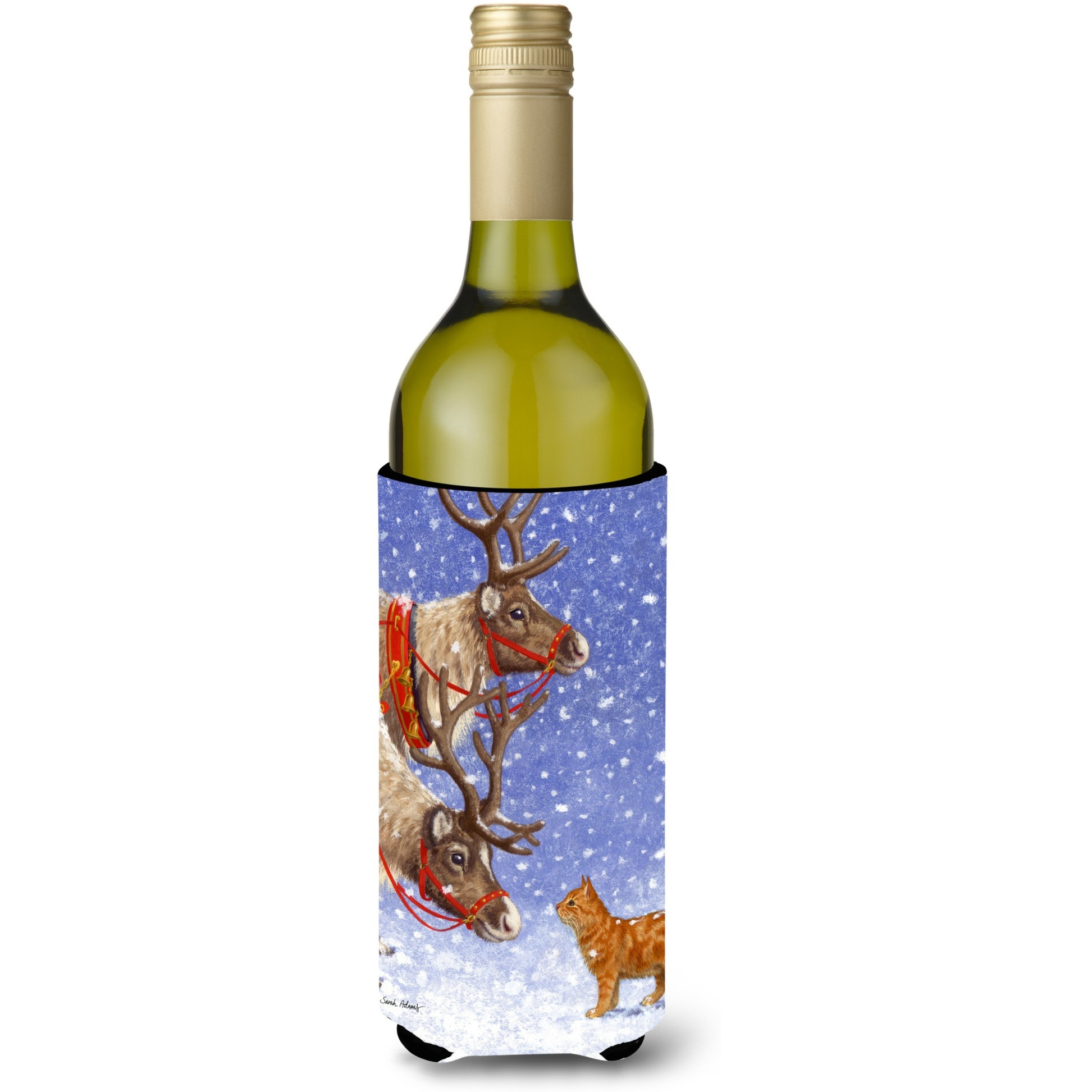 &quotCaroline's Treasures Reindeers and Cat Wine Bottle Koozie Hugger, 750 ml, Multicolor"