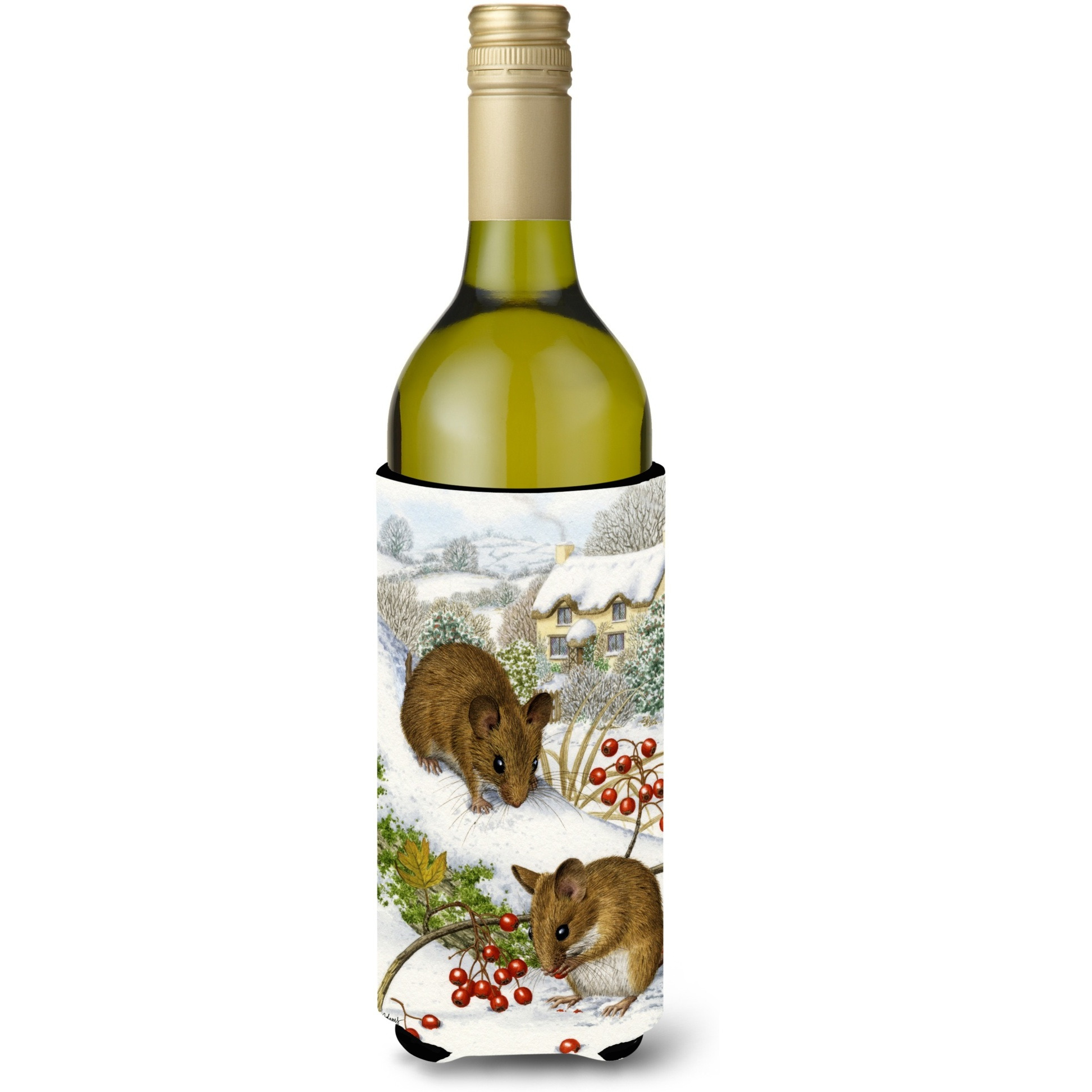 &quotCaroline's Treasures Wood Mice and Berries Wine Bottle Koozie Hugger, 750 ml, Multicolor"