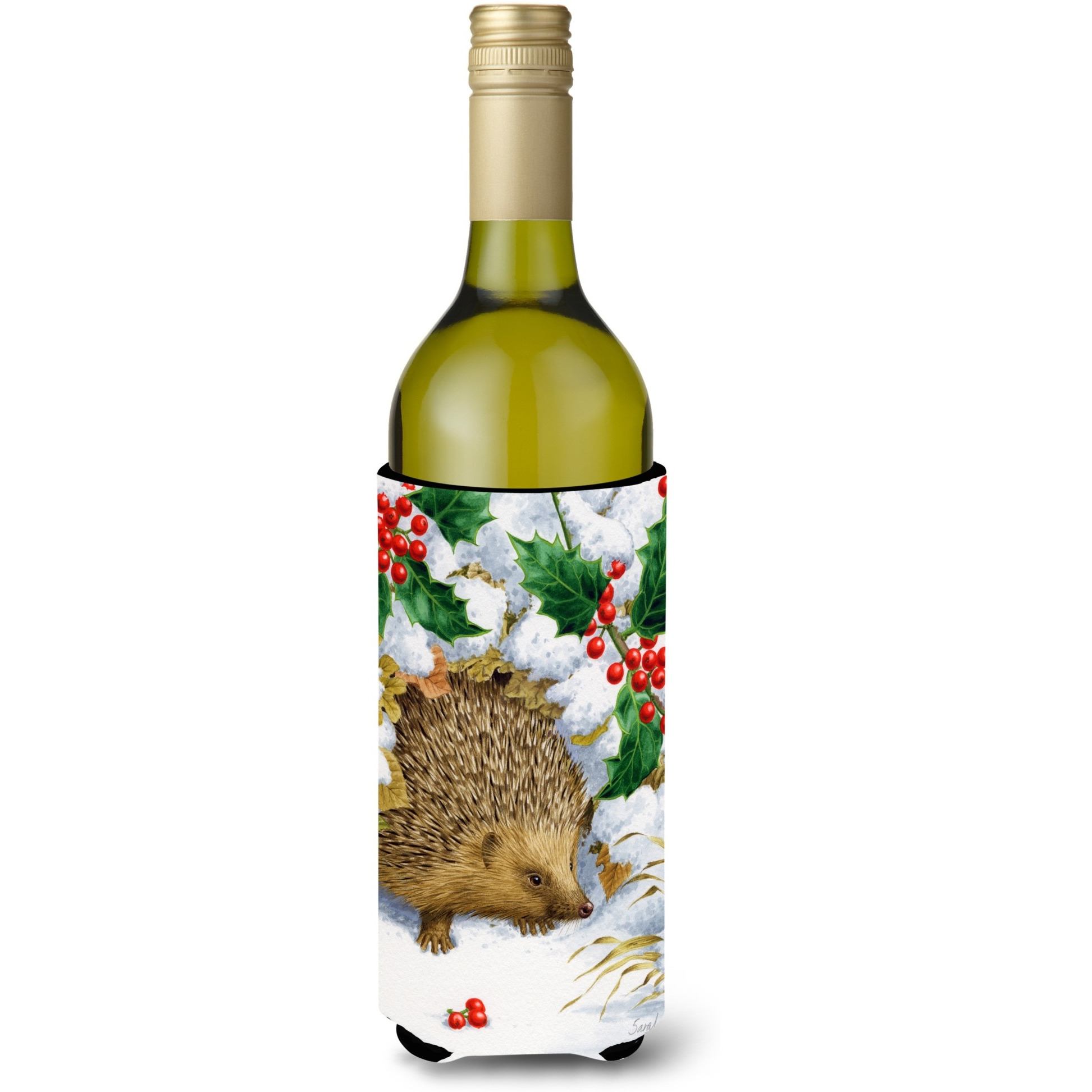 &quotCaroline's Treasures Hedgehog and Holly Wine Bottle Koozie Hugger, 750 ml, Multicolor"