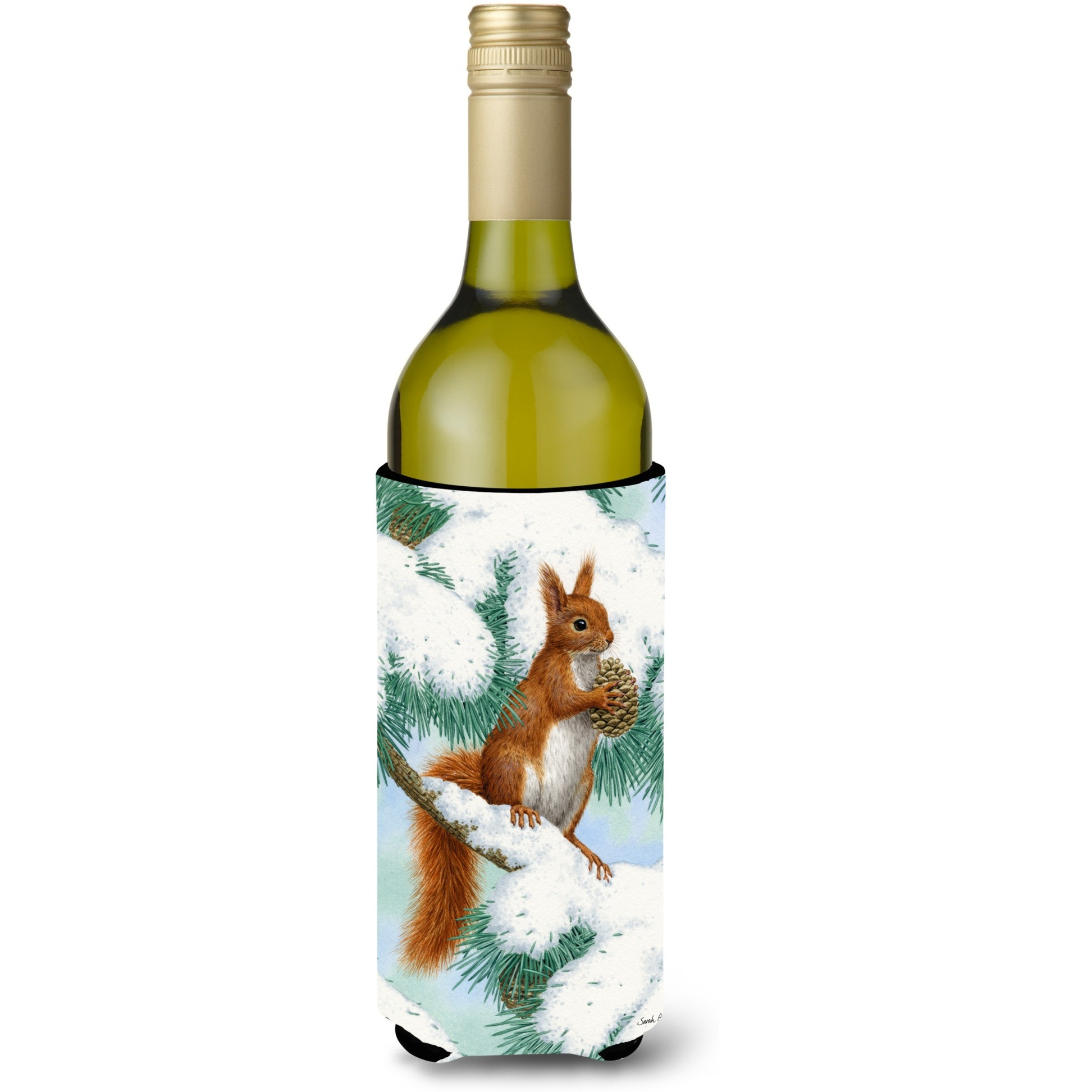 &quotCaroline's Treasures Red Squirrel with Pine Cone Wine Bottle Koozie Hugger, 750 ml, Multicolor"