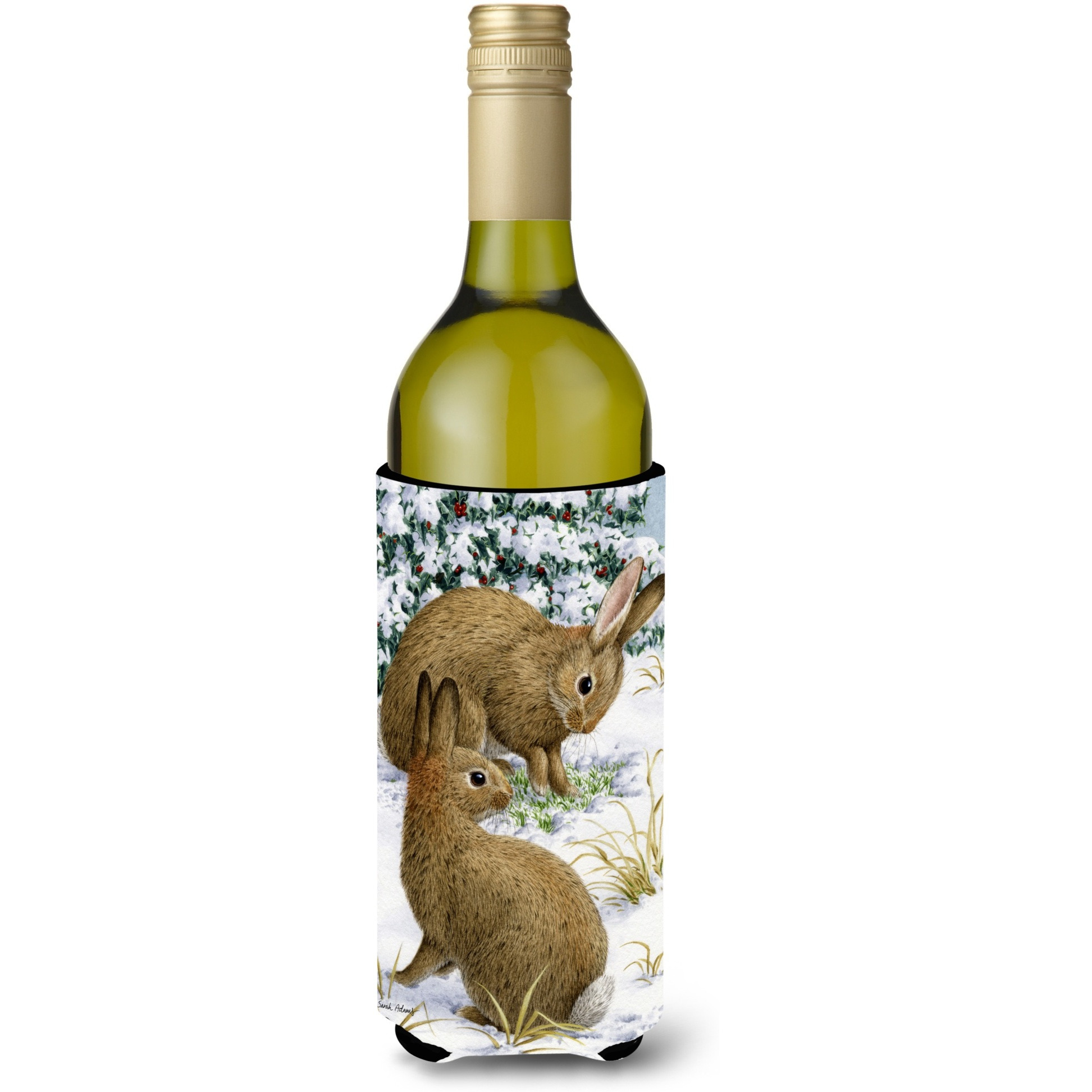 &quotCaroline's Treasures Rabbit Searching for Grass In The Snow Wine Bottle Koozie Hugger, 750 ml, Multicolor"