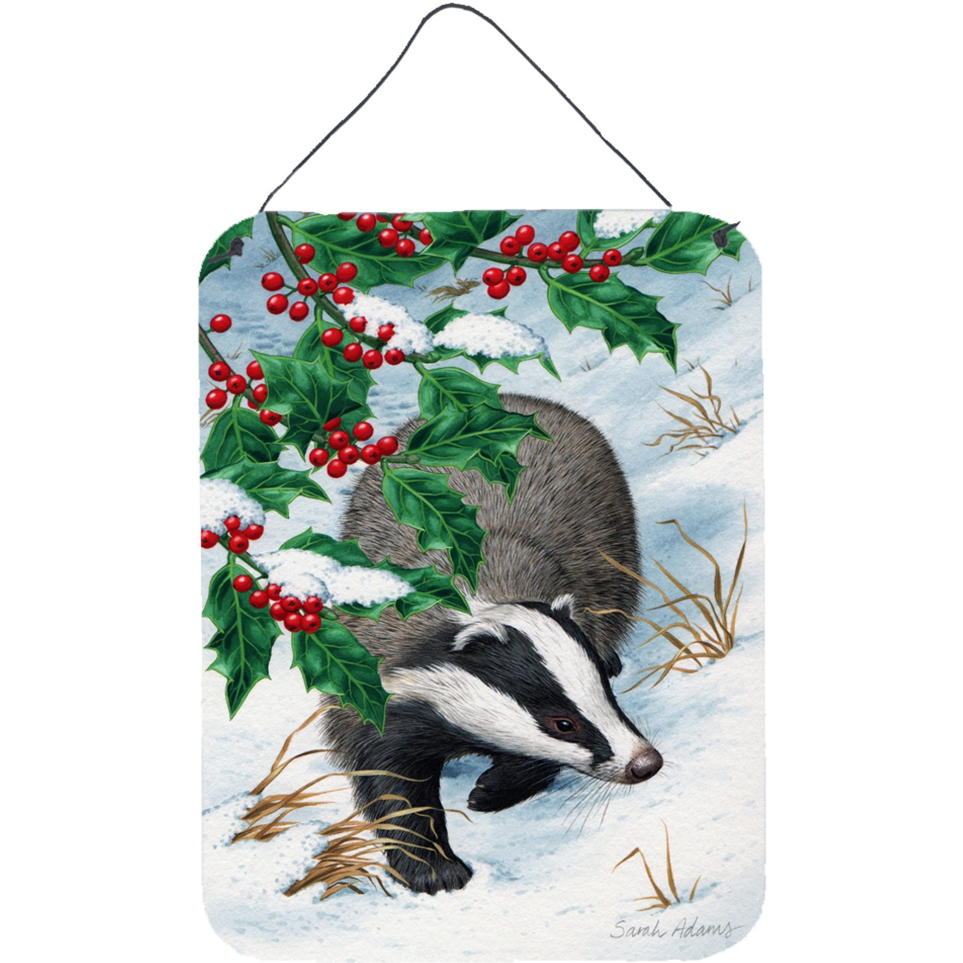 &quotCaroline's Treasures Badgers with Holly Berries Wall or Door Hanging Prints ASA2039DS1216, 16HX12W, Multicolor"