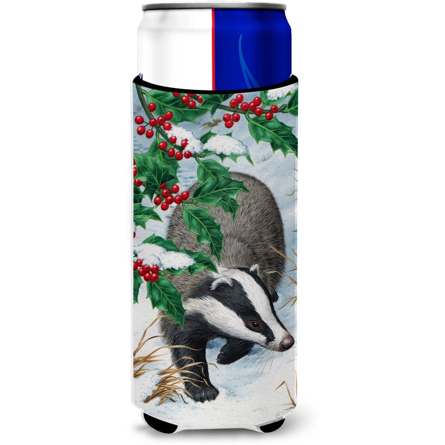&quotCaroline's Treasures Badgers with Holly Berries Michelob Ultra Koozies for Slim Cans, Multicolor"