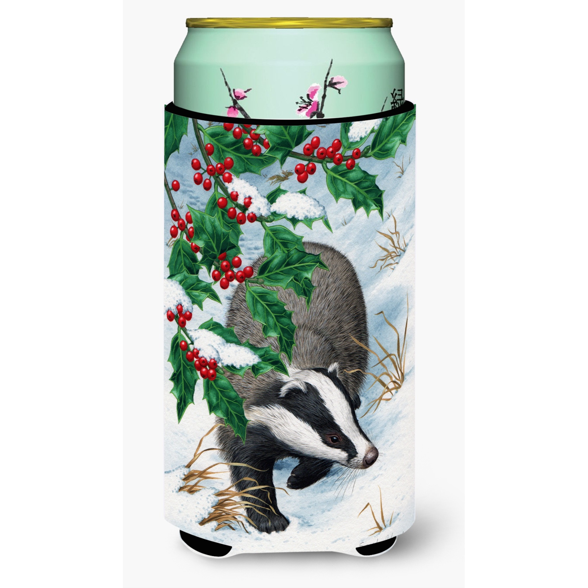 &quotCaroline's Treasures Badgers with Holly Berries Tall Boy Koozie Hugger, Multicolor"