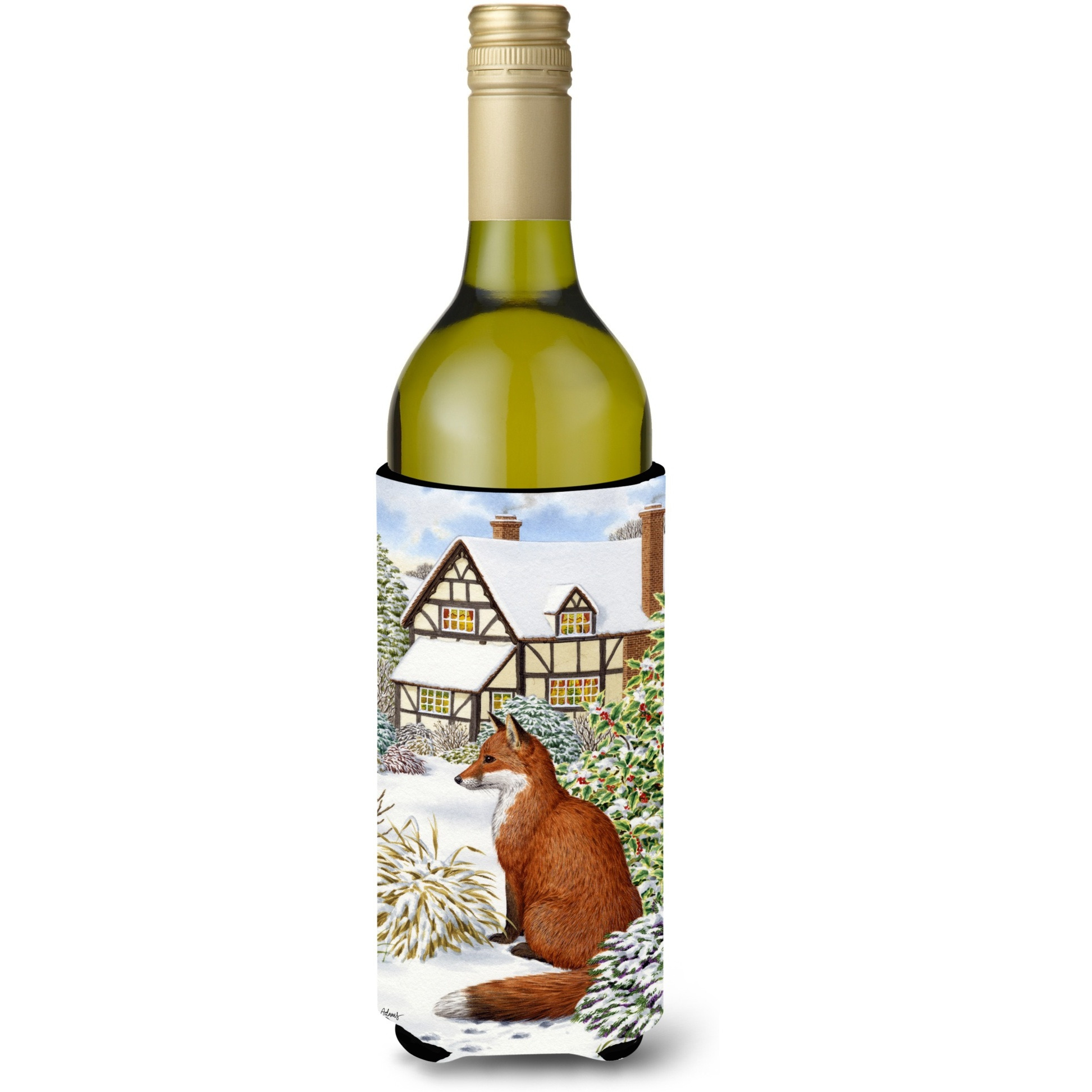 &quotCaroline's Treasures Fox By The Cottage Wine Bottle Koozie Hugger, 750 ml, Multicolor"