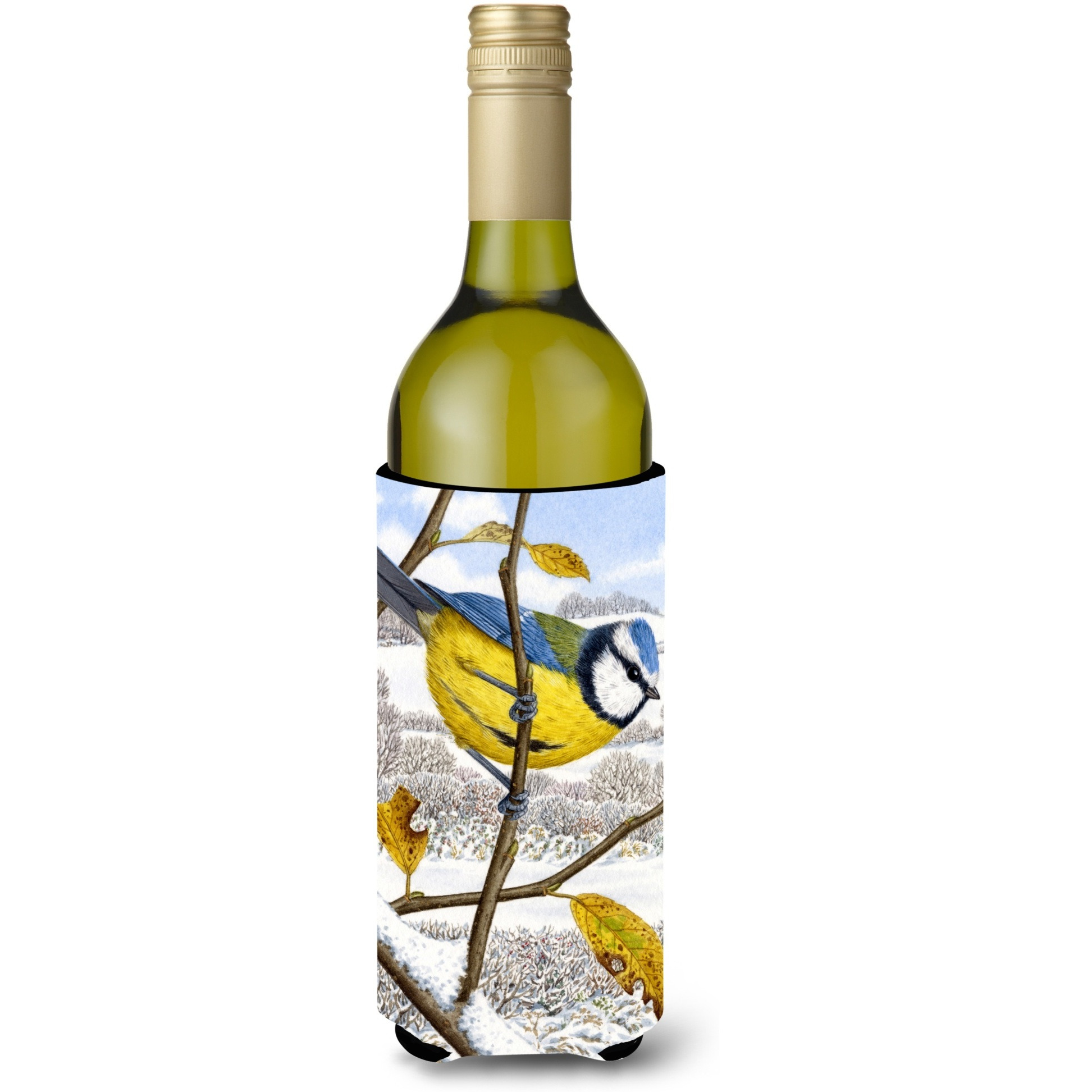 &quotCaroline's Treasures Eurasian Blue Tits Bird Wine Bottle Koozie Hugger, 750 ml, Multicolor"