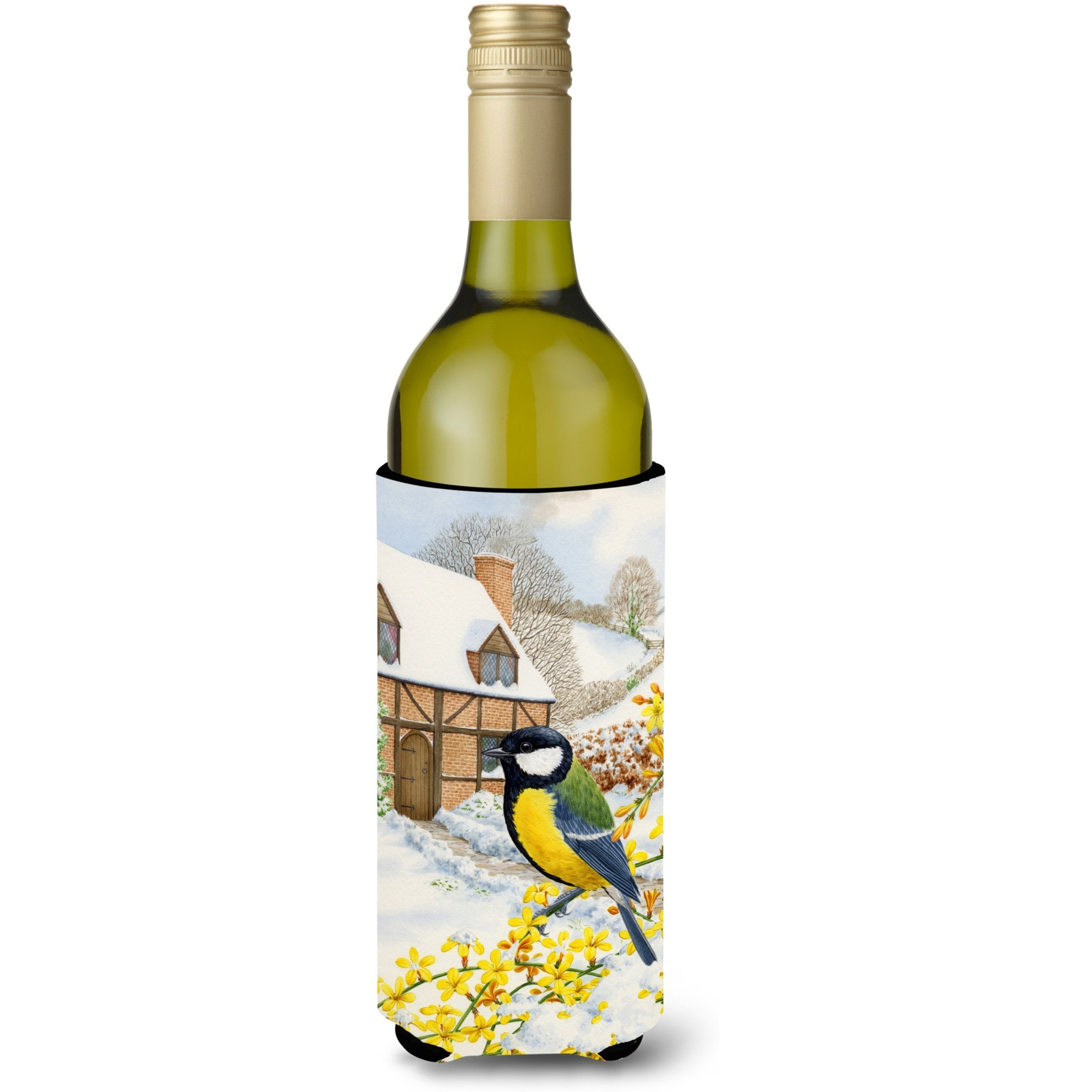 &quotCaroline's Treasures ASA2052LITERK Great Tit Wine Bottle Koozie Hugger, 750 ml, Multicolor"