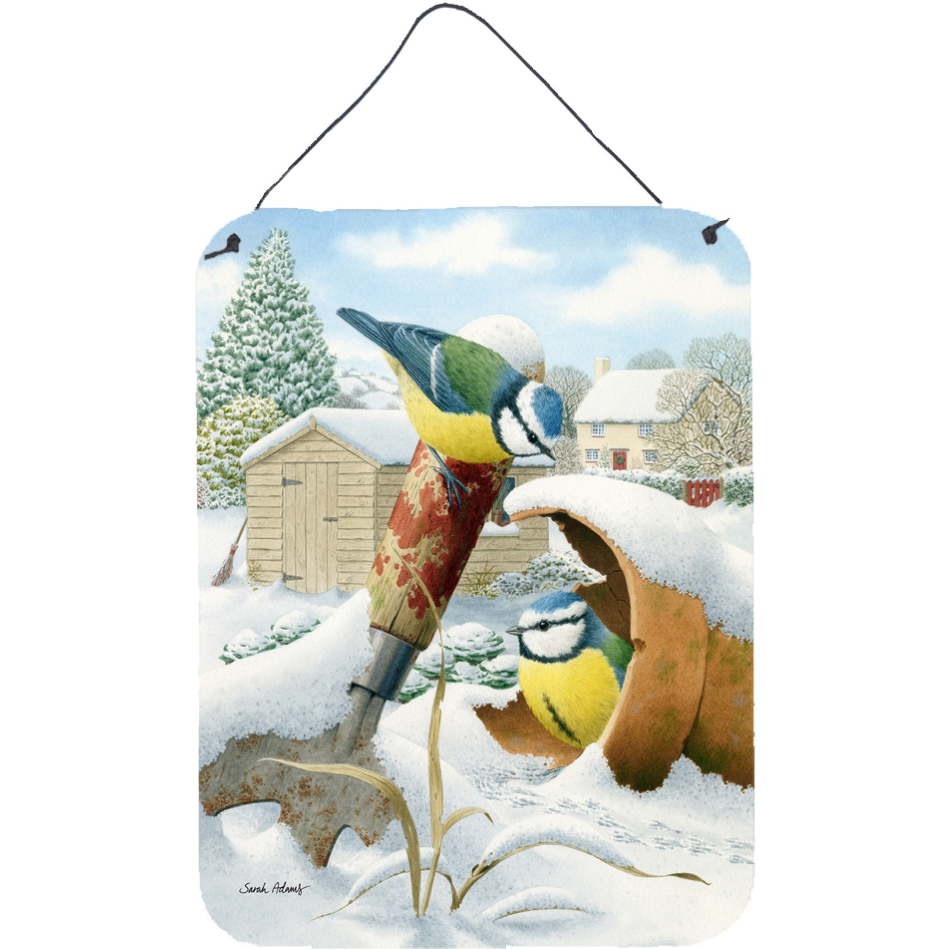 &quotCaroline's Treasures Eurasian Blue Tits Birds in Flower Pot Wall or Door Hanging Prints ASA2053DS1216, 16HX12W, Multicolor"