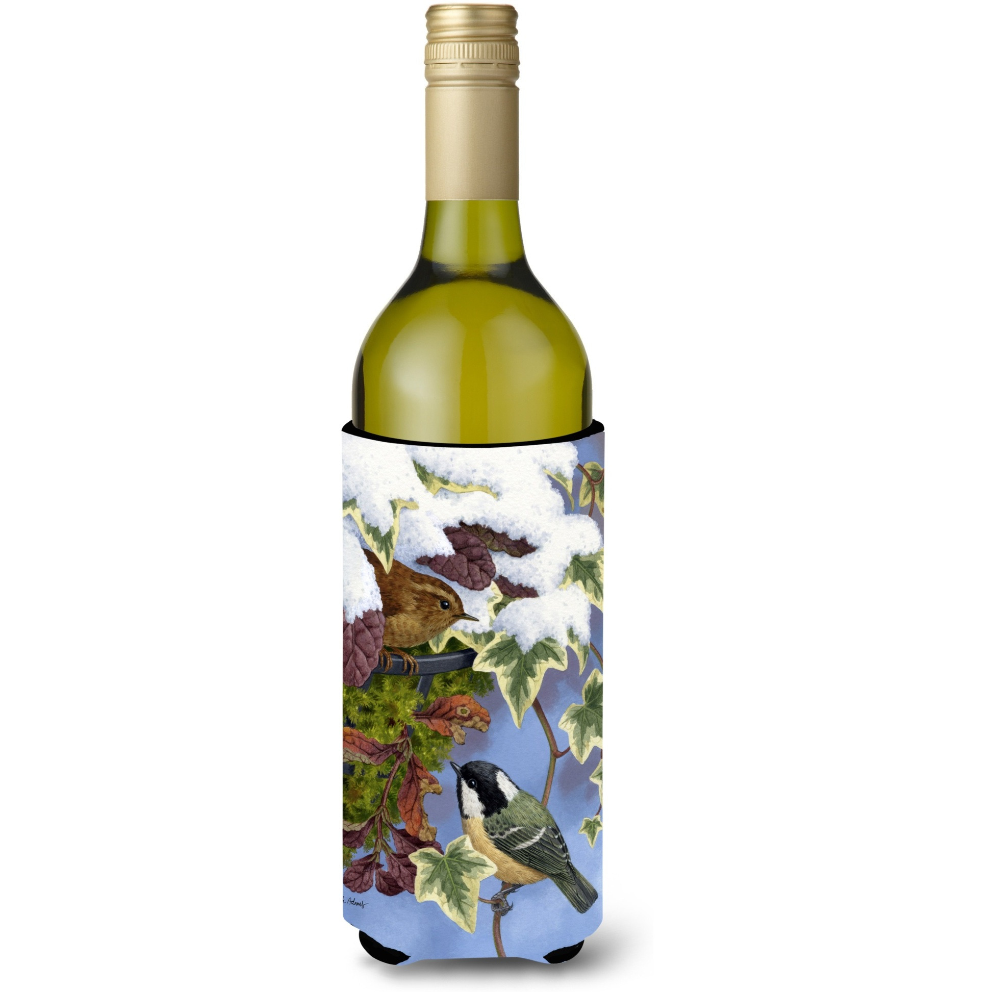 &quotCaroline's Treasures Coal Tit and Wren Wine Bottle Koozie Hugger, 750 ml, Multicolor"