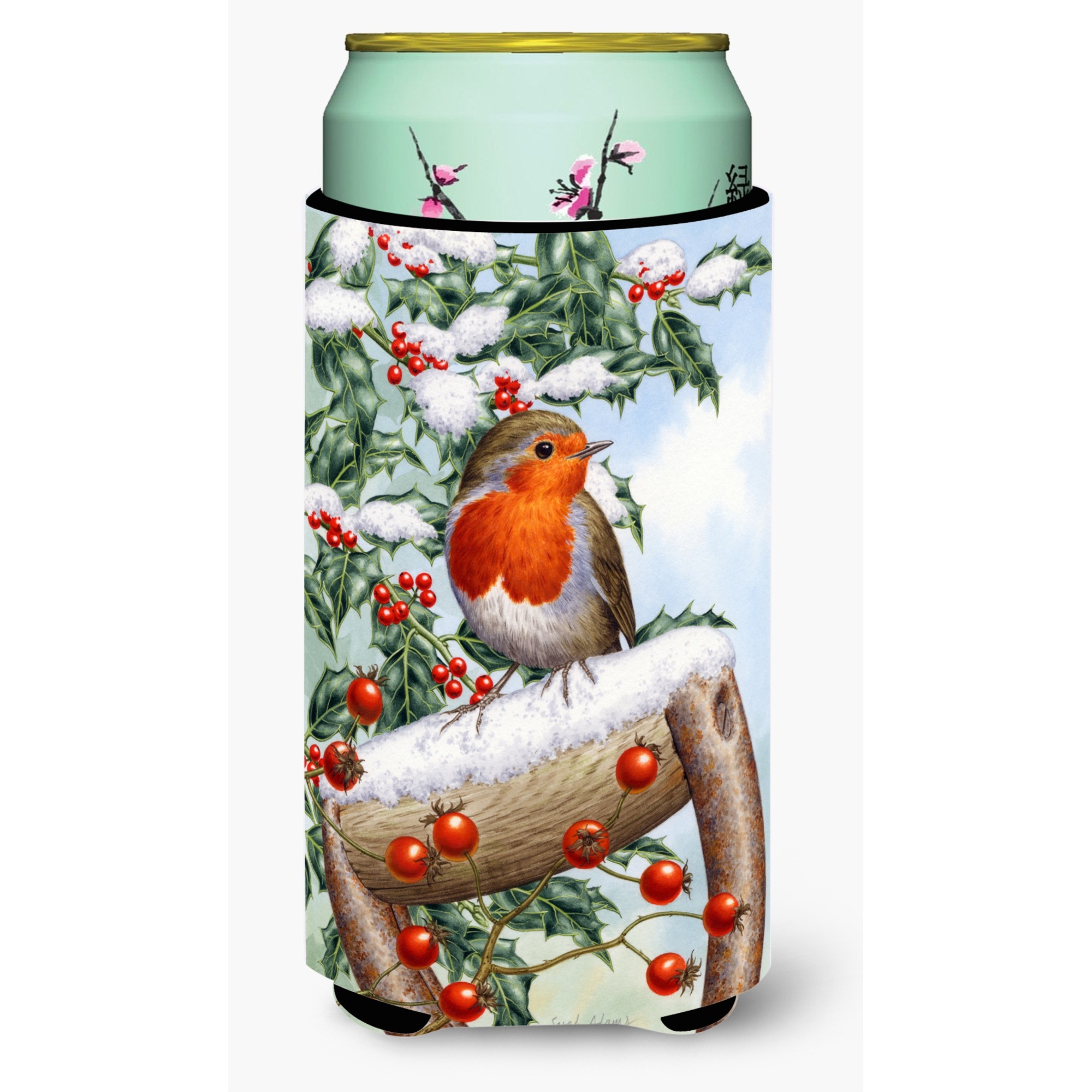 &quotCaroline's Treasures European Garden Robin Tall Boy Koozie Hugger, Multicolor"